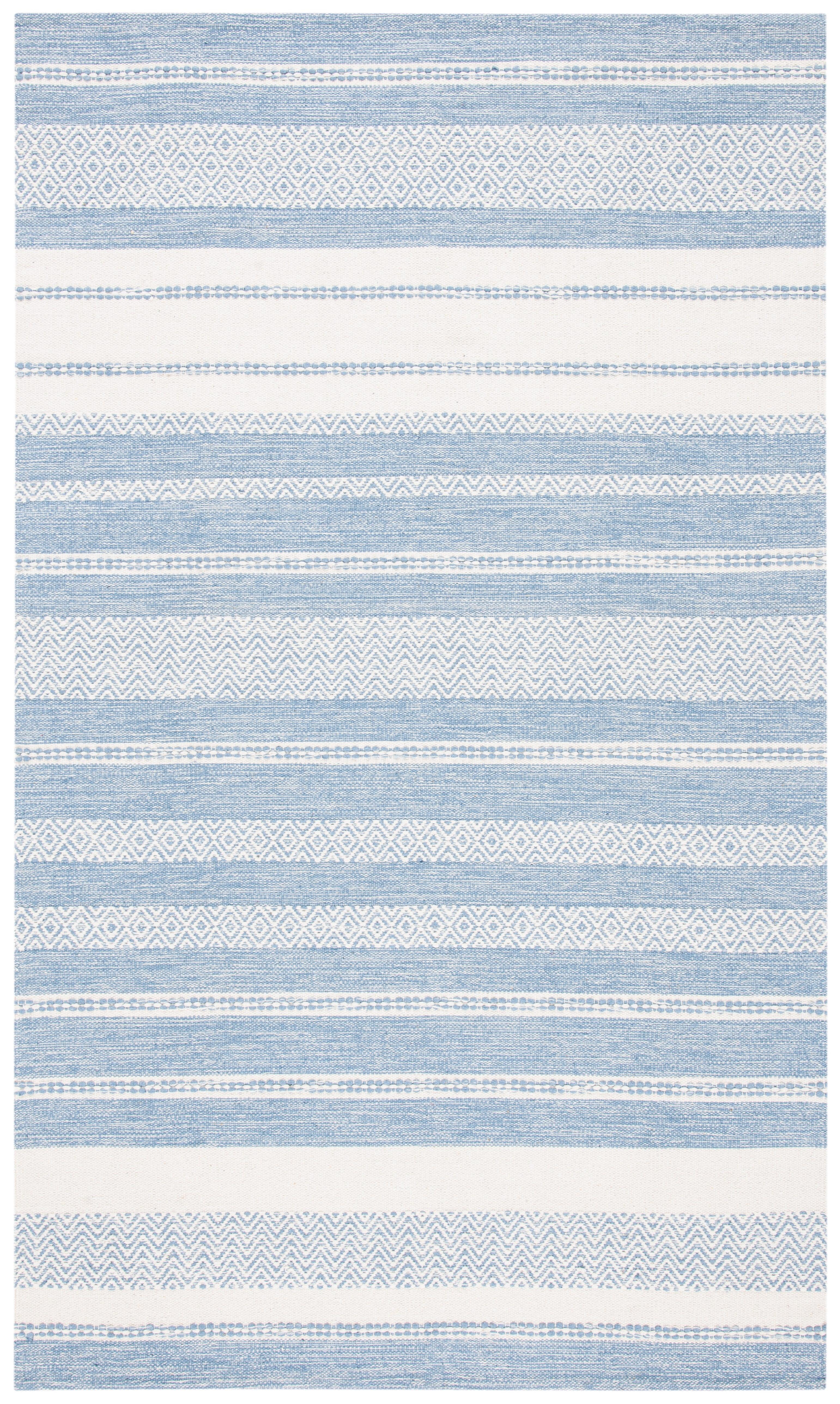 Striped Kilim STK503 Hand Woven Area Rug - Ivory/Blue - 5'x8' - Safavieh.