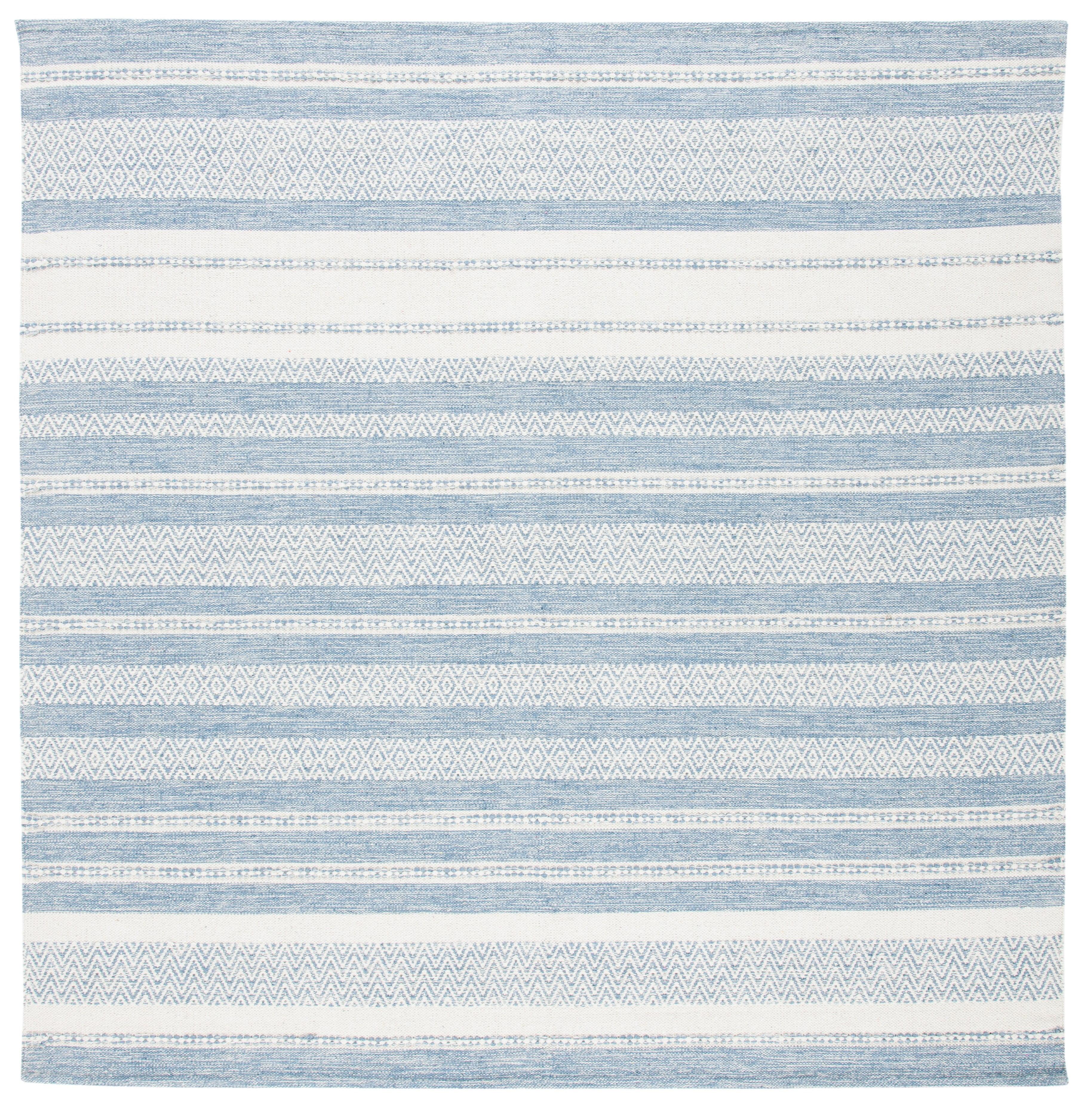 Striped Kilim STK503 Hand Woven Area Rug - Ivory/Blue - 7'x7' - Safavieh.