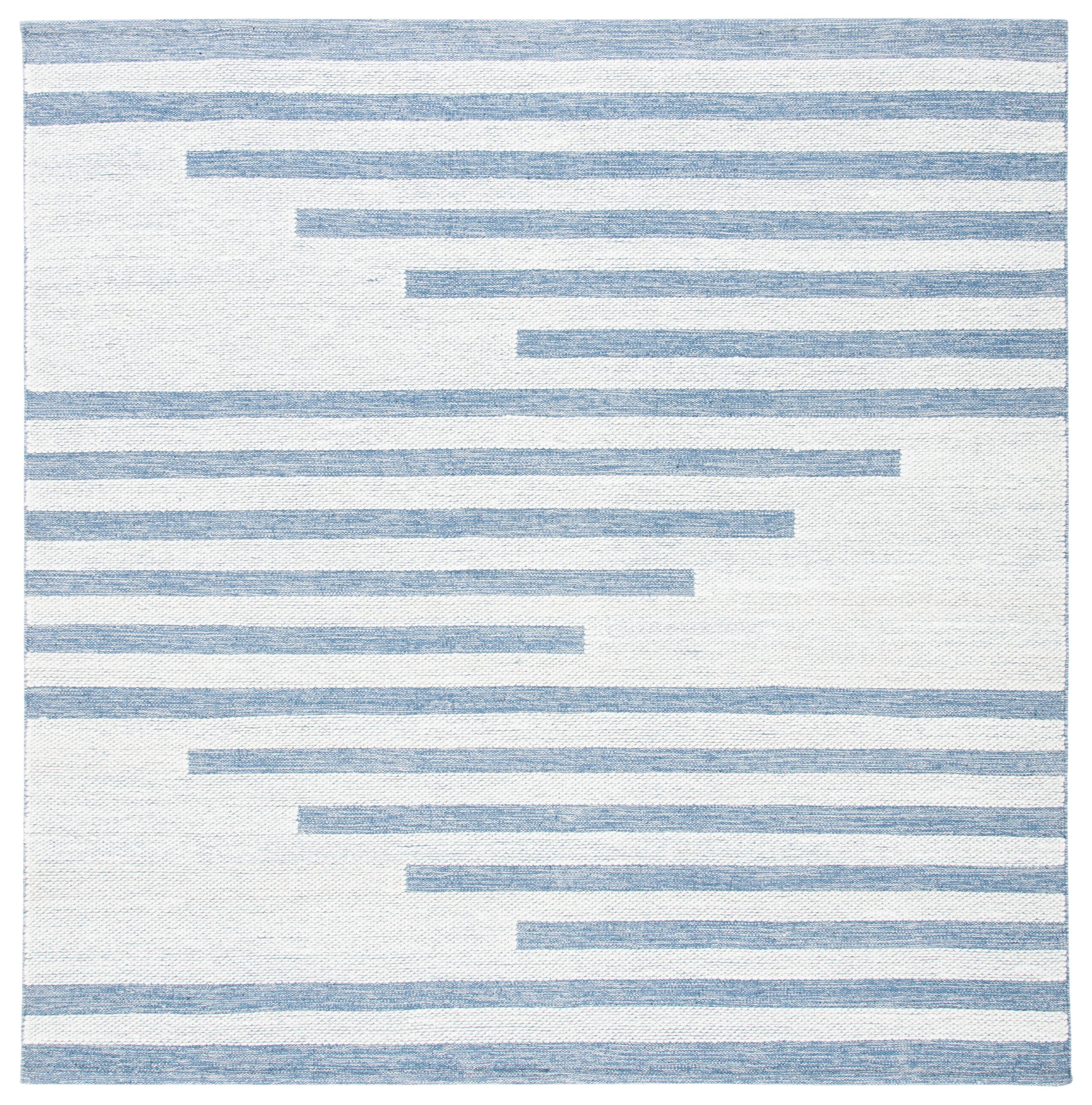 Striped Kilim STK504 Hand Woven Area Rug - Ivory/Blue - 7'x7' - Safavieh.