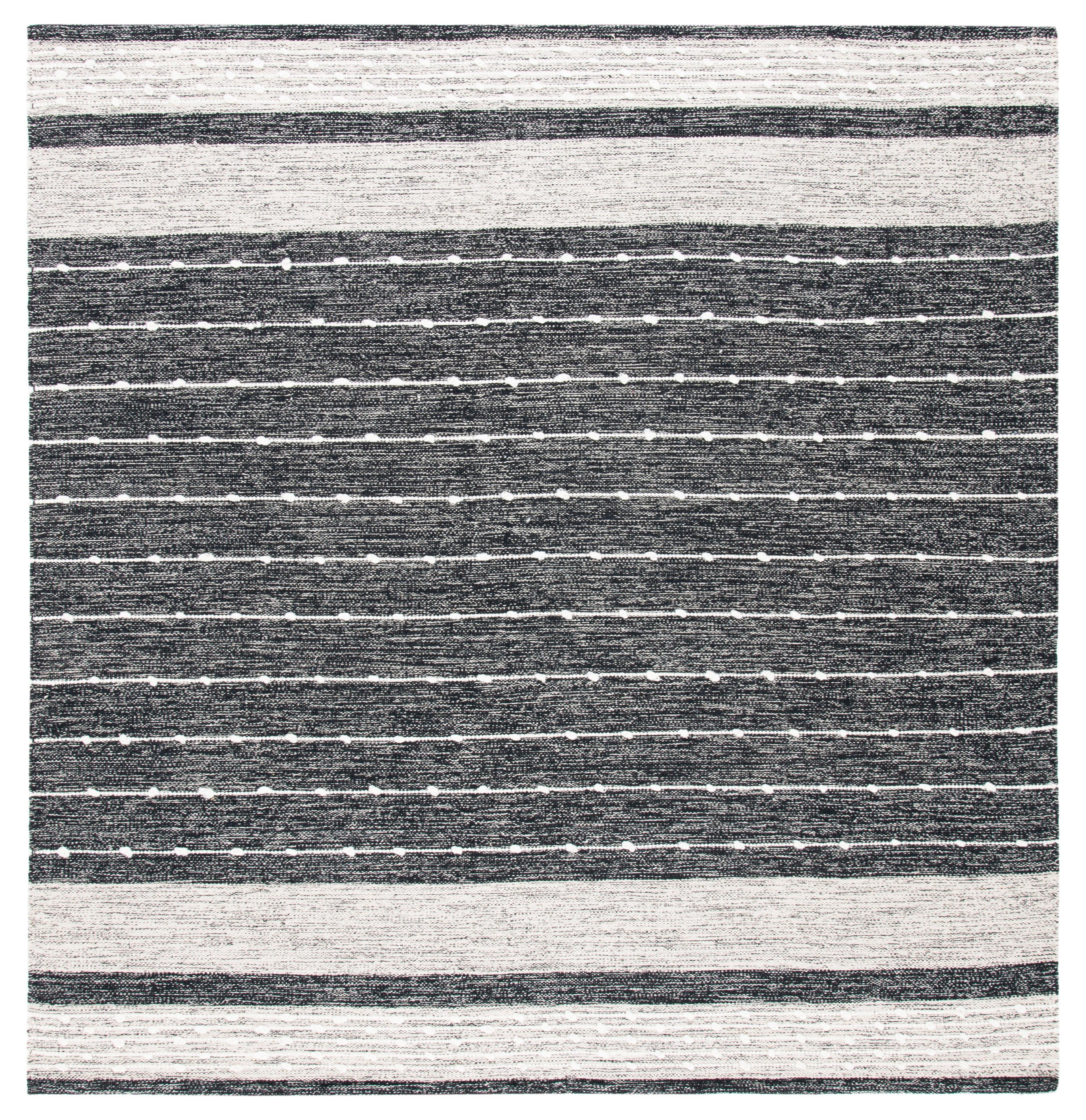 Striped Kilim STK509 Hand Woven Area Rug - Black/Ivory - 7'x7' - Safavieh.