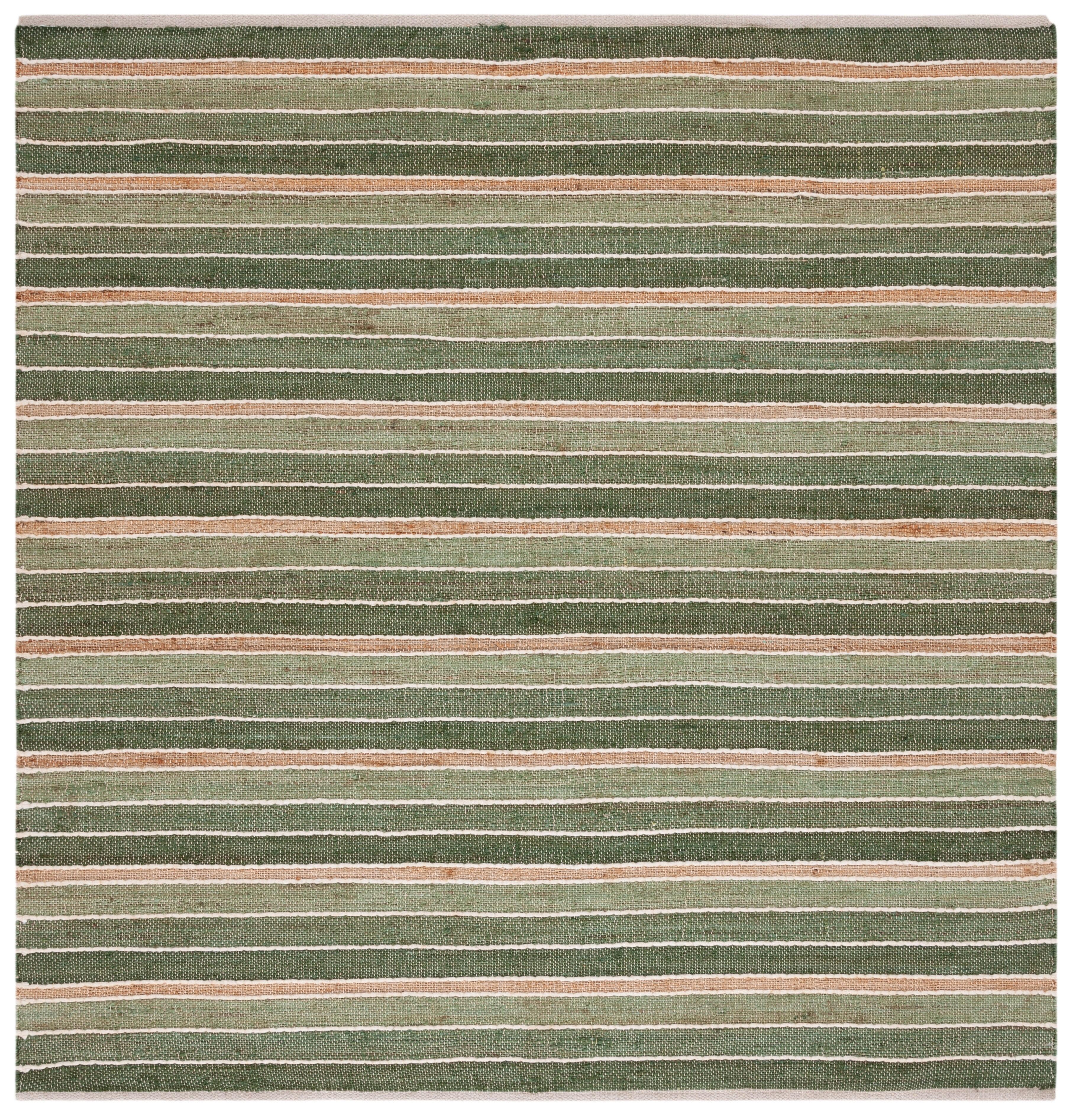 Striped Kilim STK312 Hand Woven Area Rug - Green/Natural - 6'6"x6'6" - Safavieh.