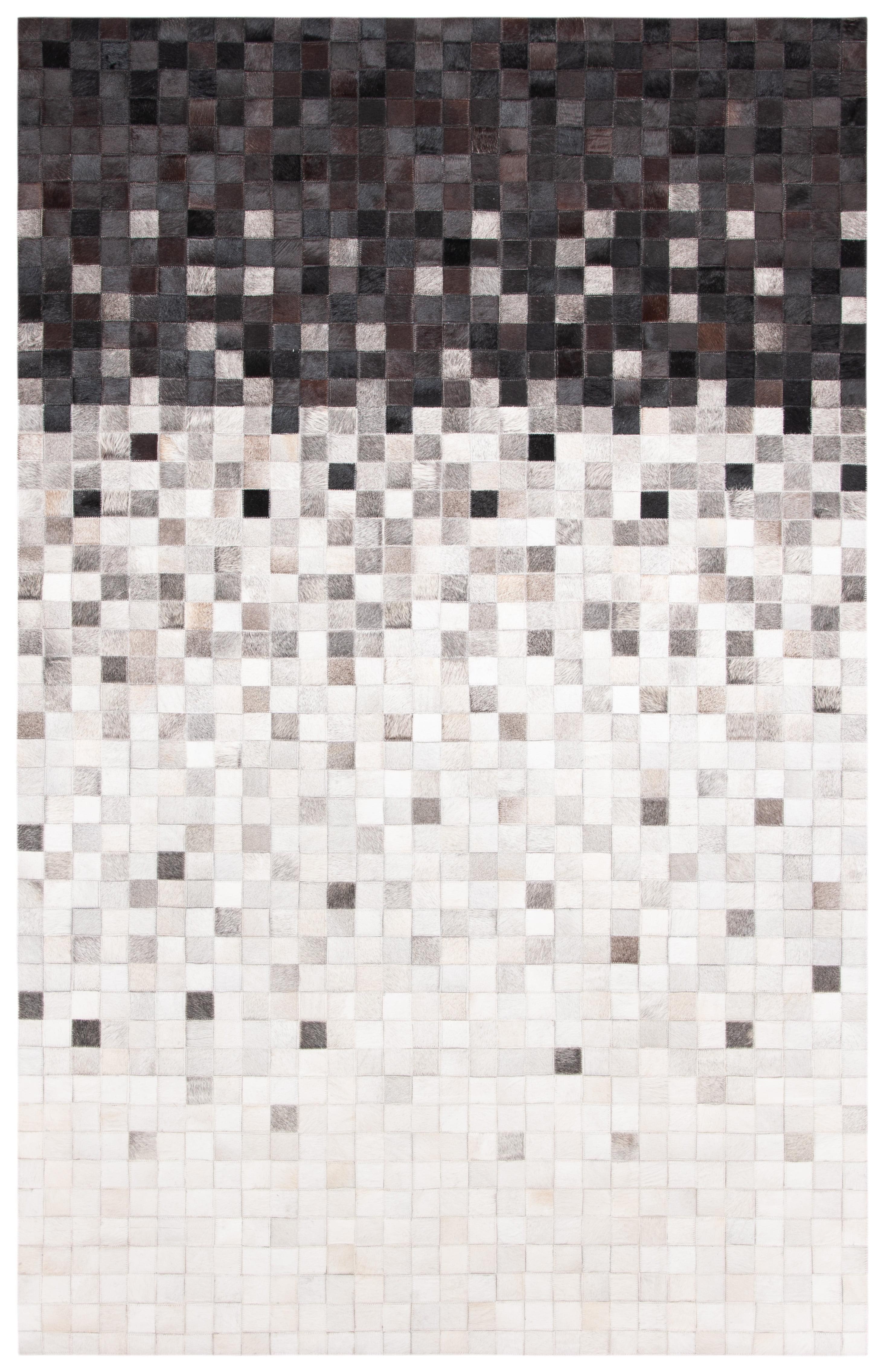 SAFAVIEH Studio Leather Cherette Geometric Area Rug, Ivory/Black, 9' x 12'