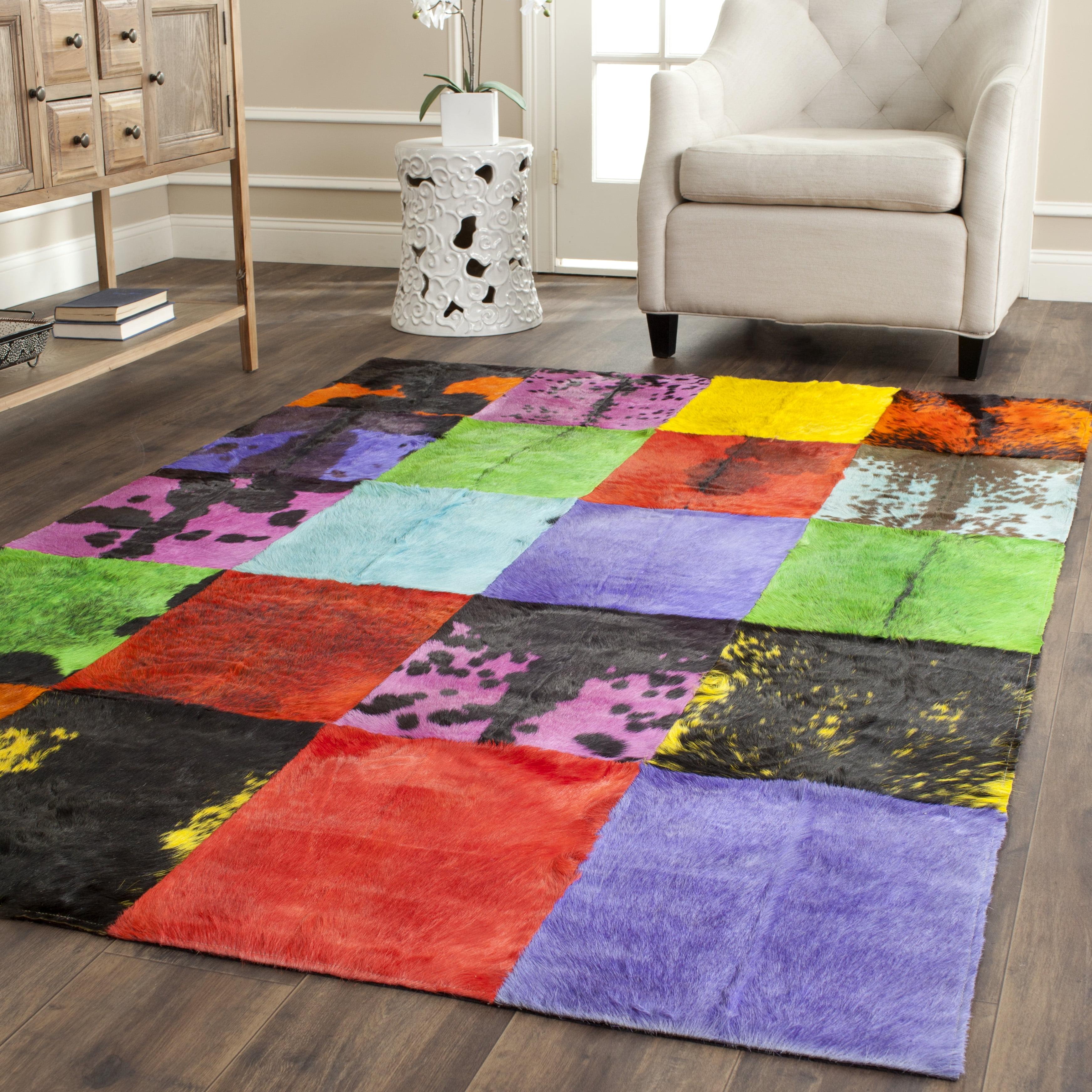 Handmade Multicolor Geometric Cowhide Area Rug, 5' x 8'