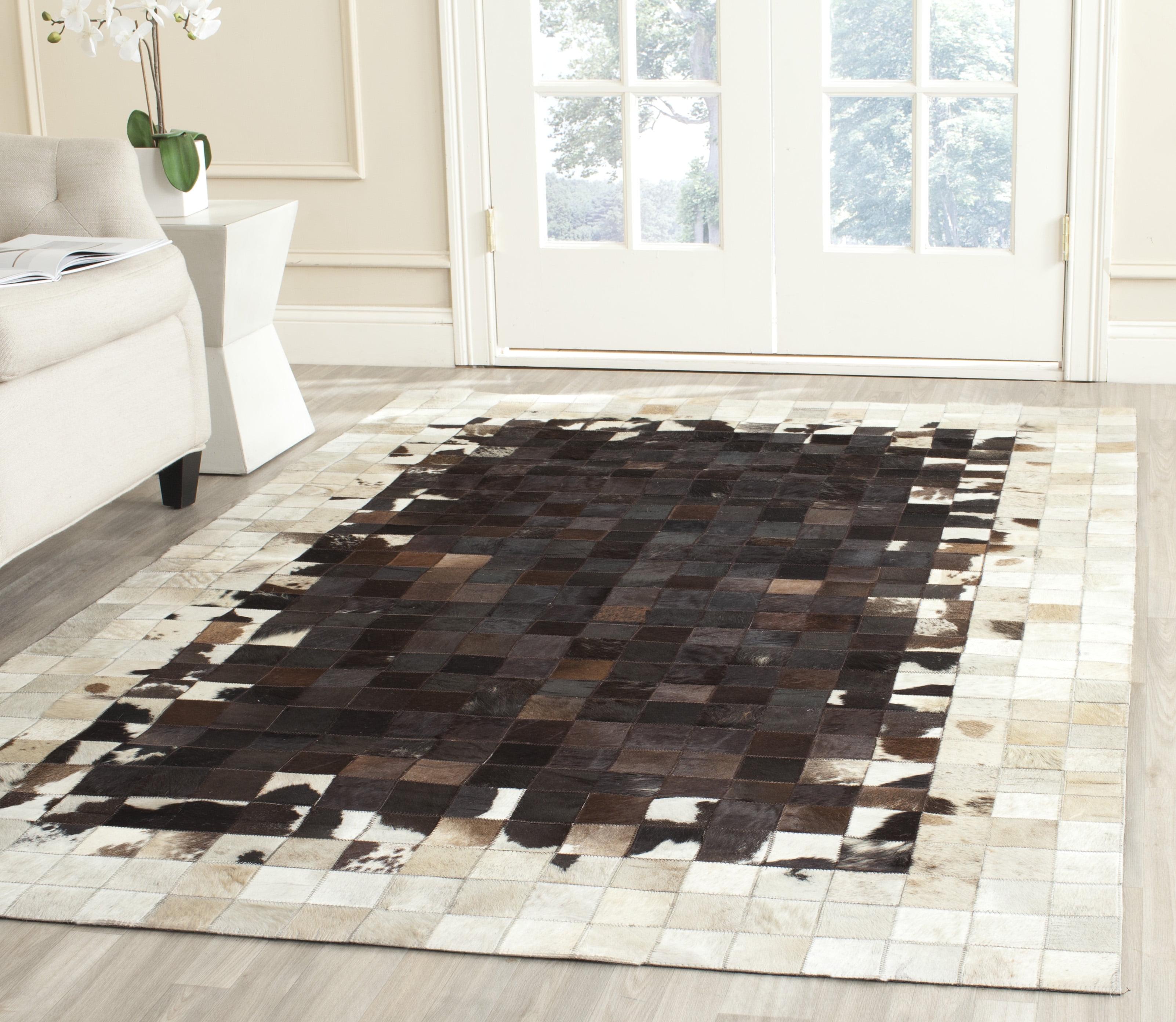 SAFAVIEH Studio Leather Keegan Geometric Area Rug, Ivory/Dark Brown, 5' x 8'