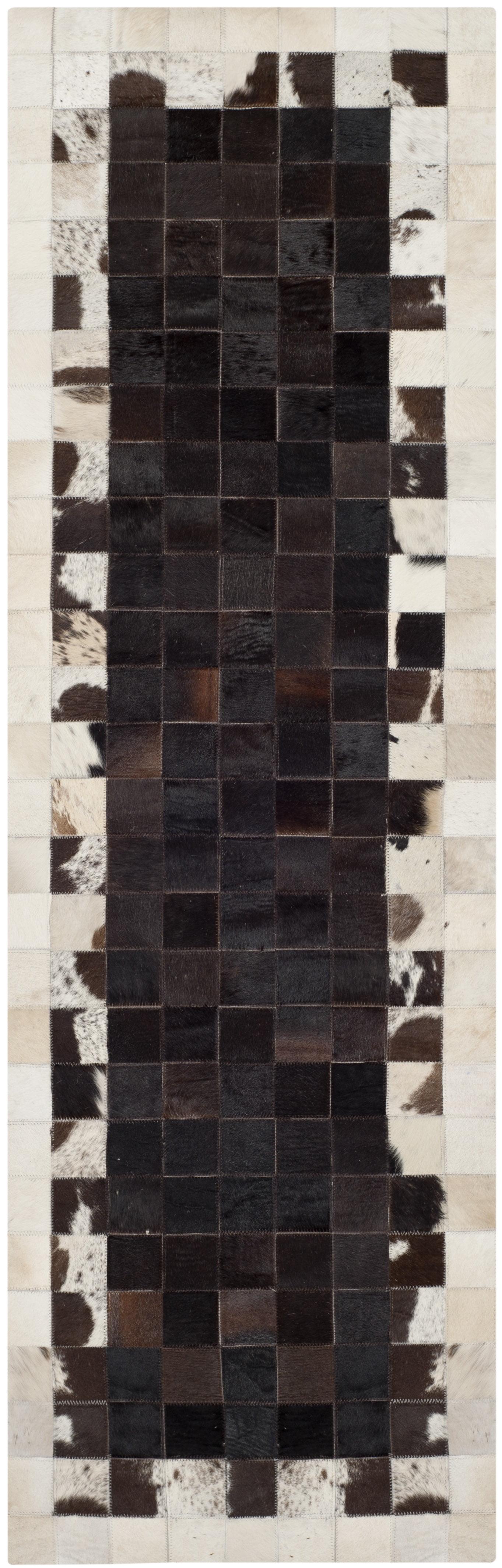 SAFAVIEH Studio Leather Keegan Geometric Runner Rug, Ivory/Dark Brown, 2'3" x 7'