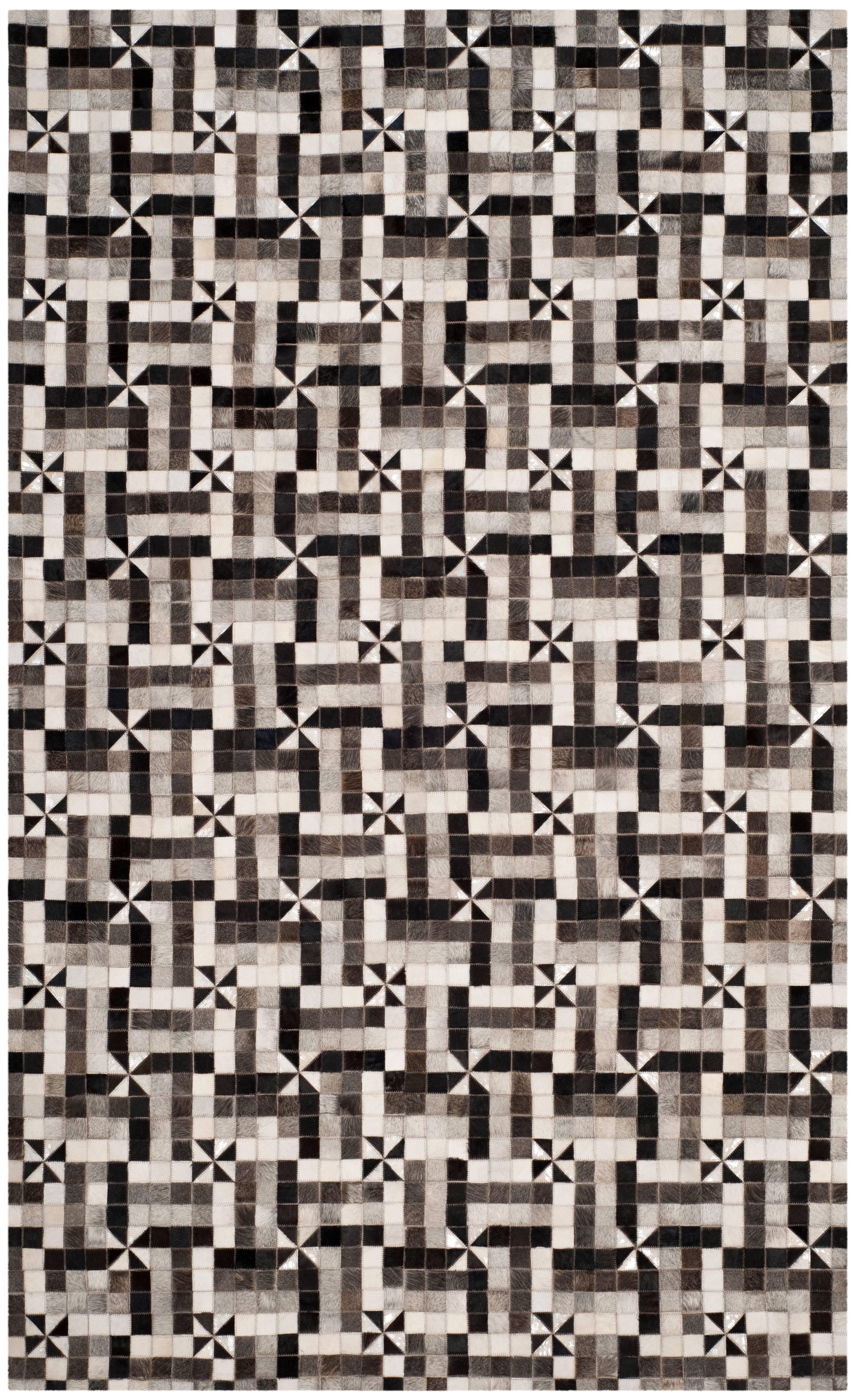 Handmade Gray Geometric Cowhide Area Rug, 4' x 6'