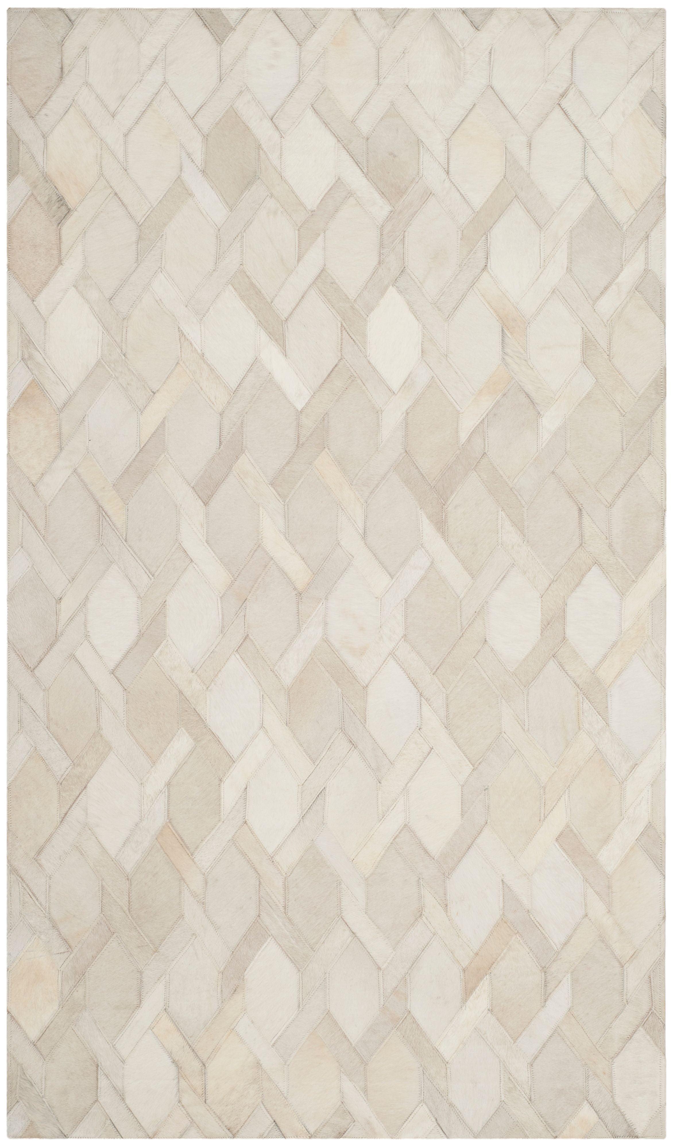 Ivory Geometric Hand-Knotted Cowhide Area Rug 3' x 5'