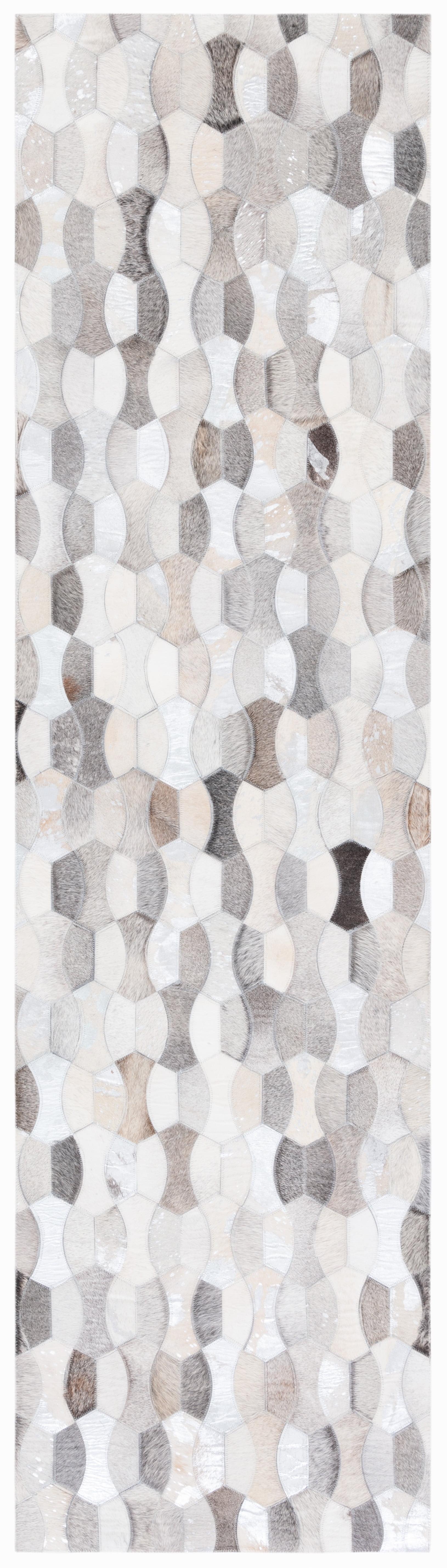 SAFAVIEH Studio Leather Jesper Geometric Runner Rug, Ivory/Grey, 2'3" x 9'