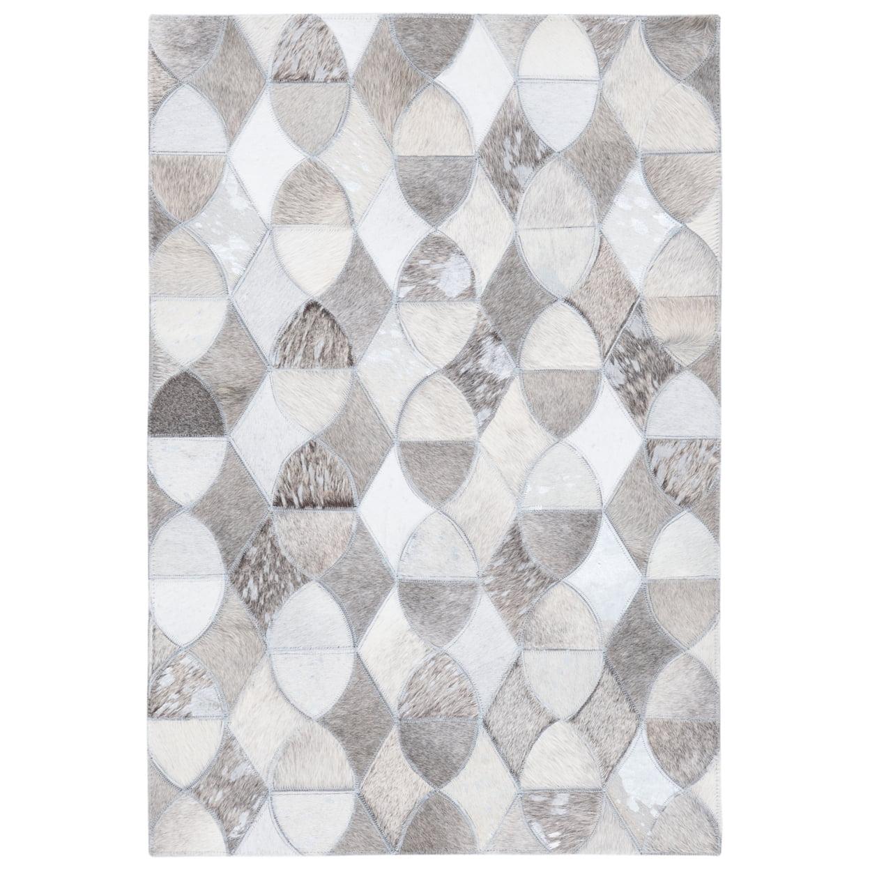 Gray Geometric Handmade Cowhide 3' x 5' Area Rug