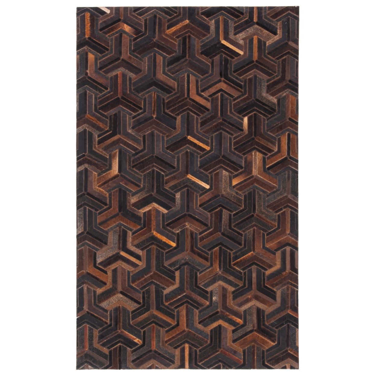 SAFAVIEH Studio Leather Kingsley Geometric Area Rug, Brown/Light Brown, 3' x 5'