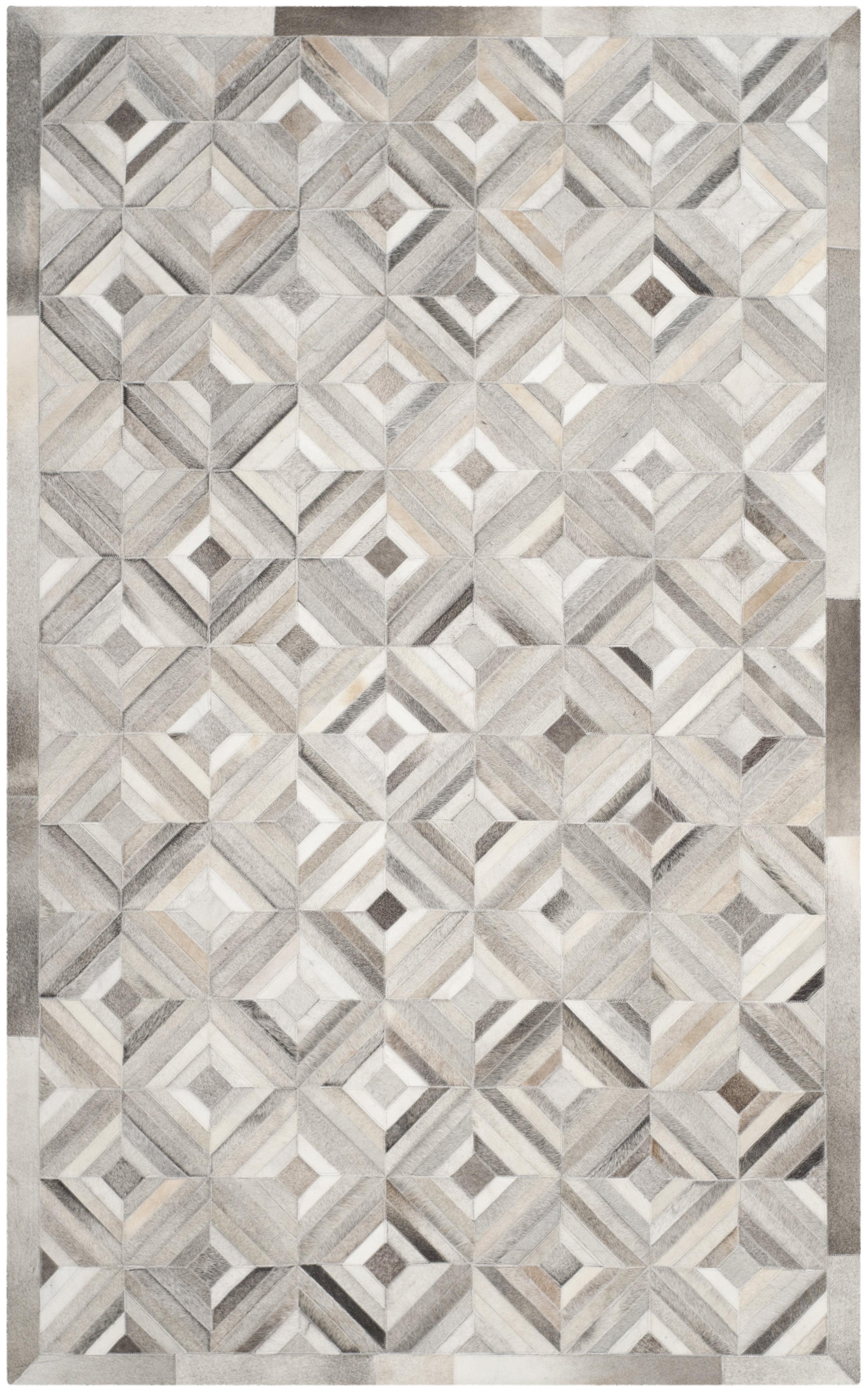 Geometric Gray Cowhide 5' x 8' Handmade Area Rug