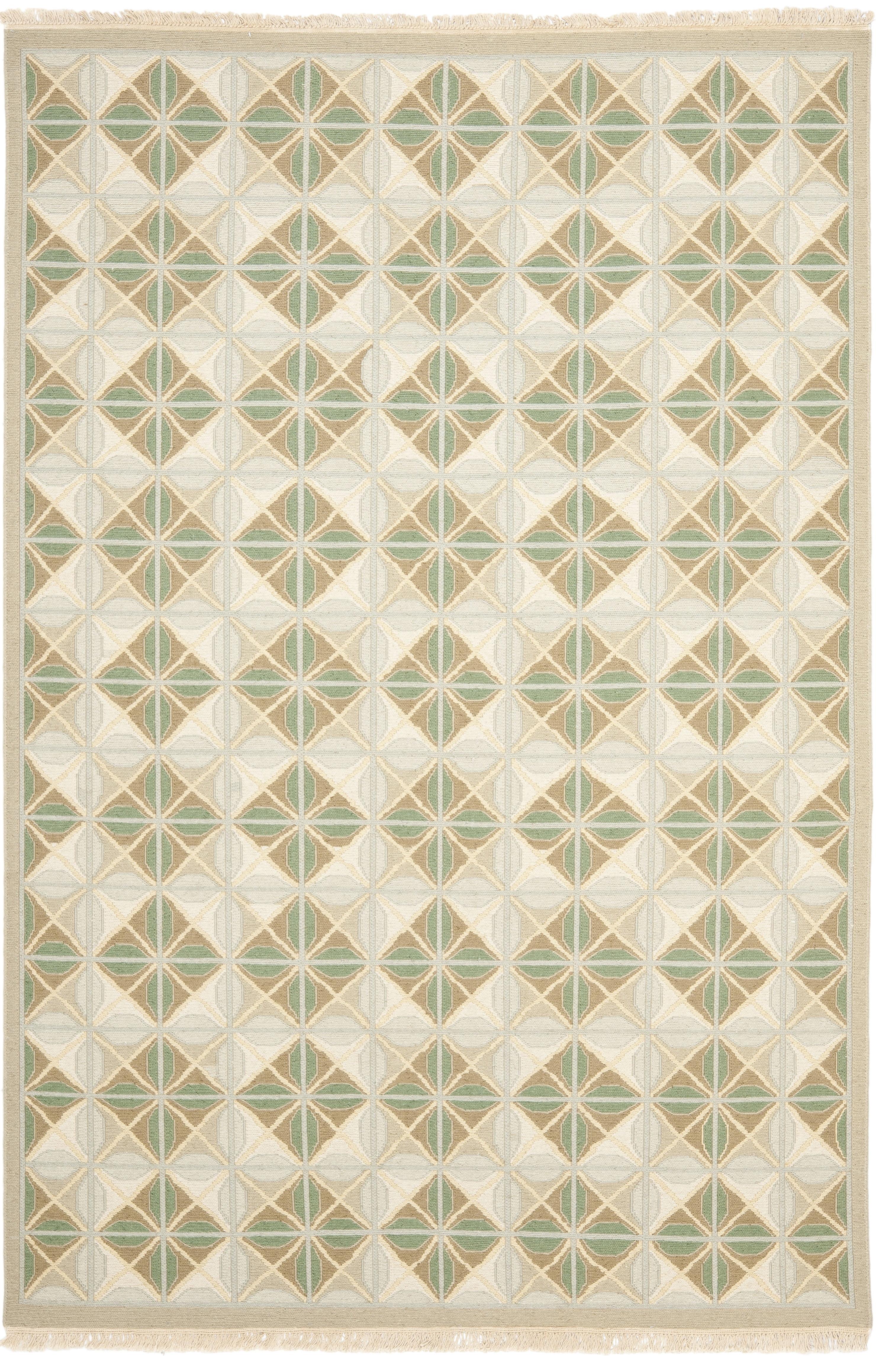 Blue and Beige Wool Flat Woven 4' x 6' Area Rug