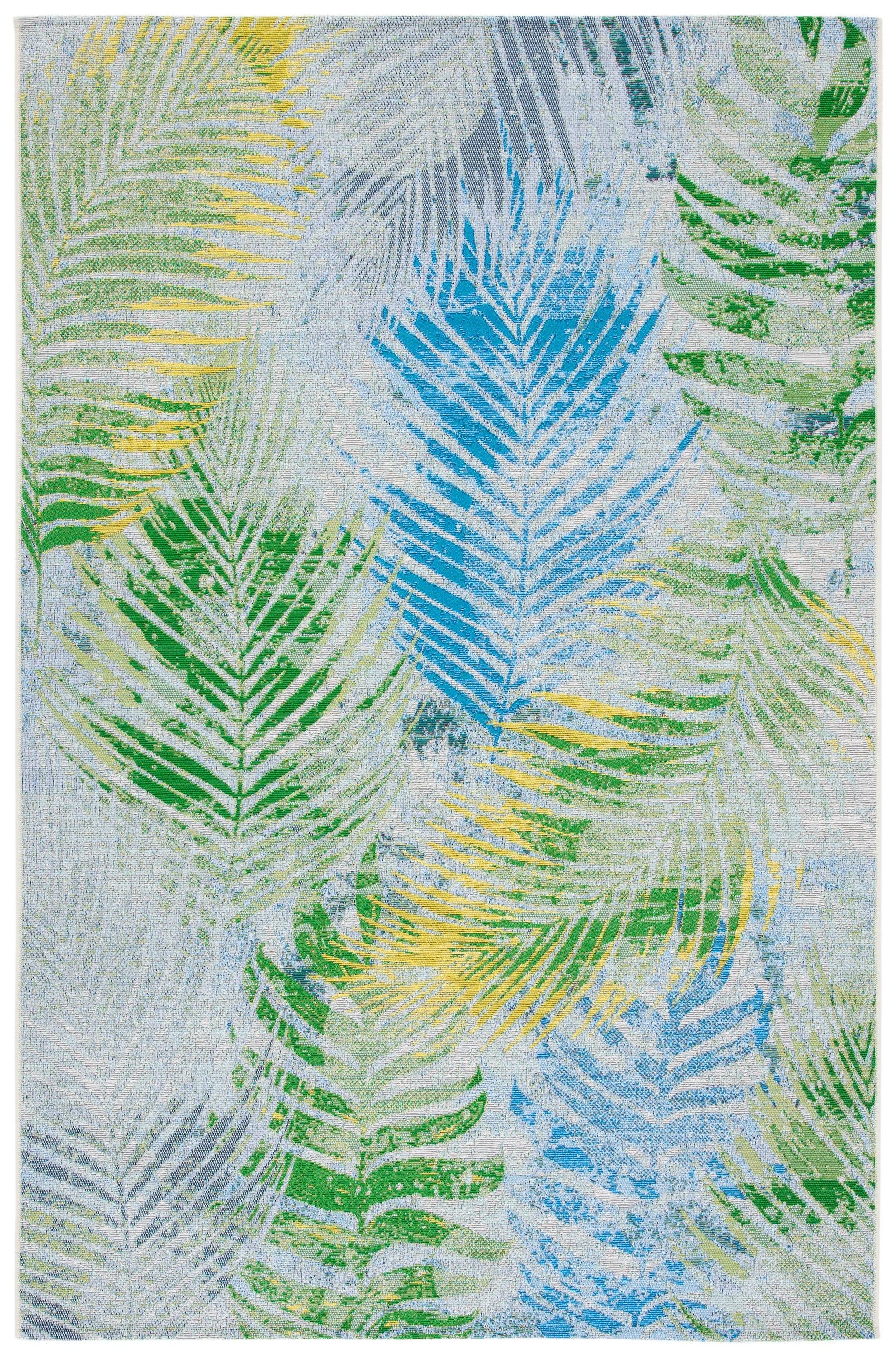 Summer Green and Gray Botanical Indoor/Outdoor Rug 4' x 6'