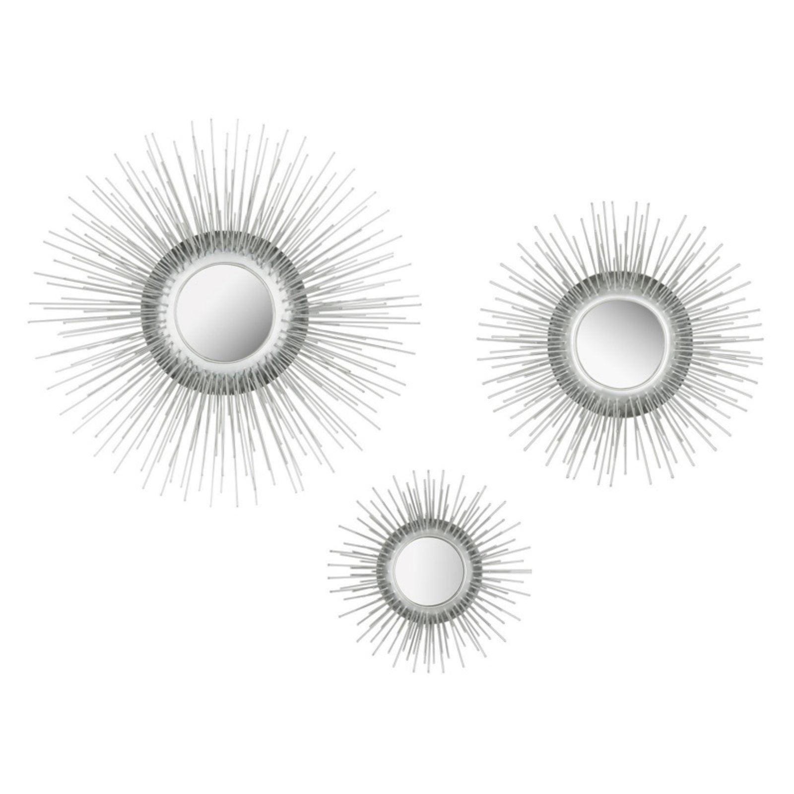 Silver Sunburst Round Iron and Glass Mirror Set