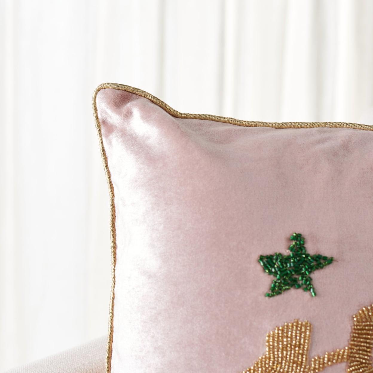 Blush Pink Embroidered Square Snowflake Accent Pillow