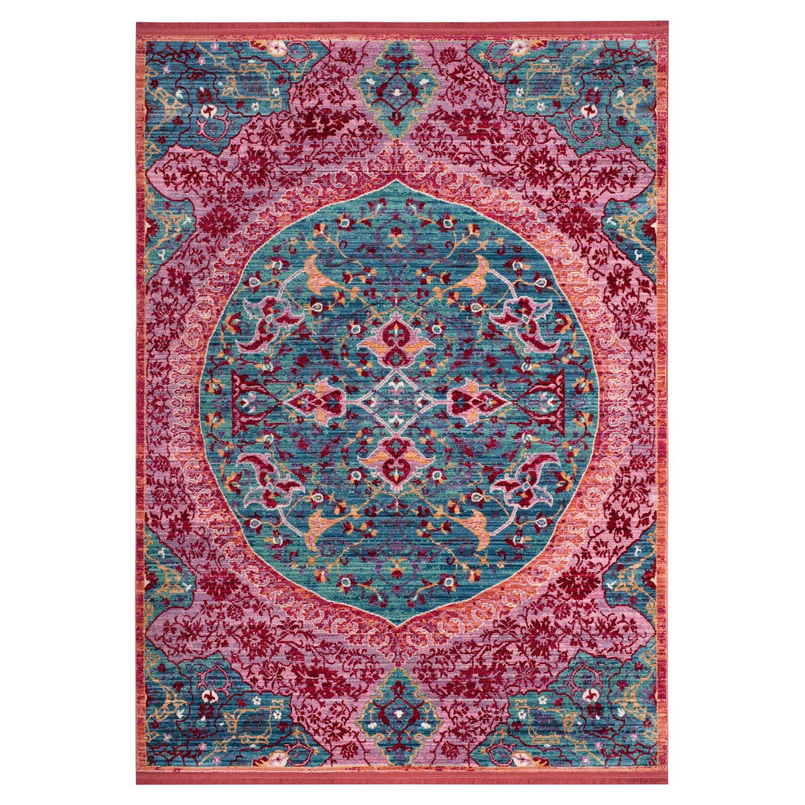 Turquoise and Fuchsia Floral Medallion 8' x 10' Area Rug