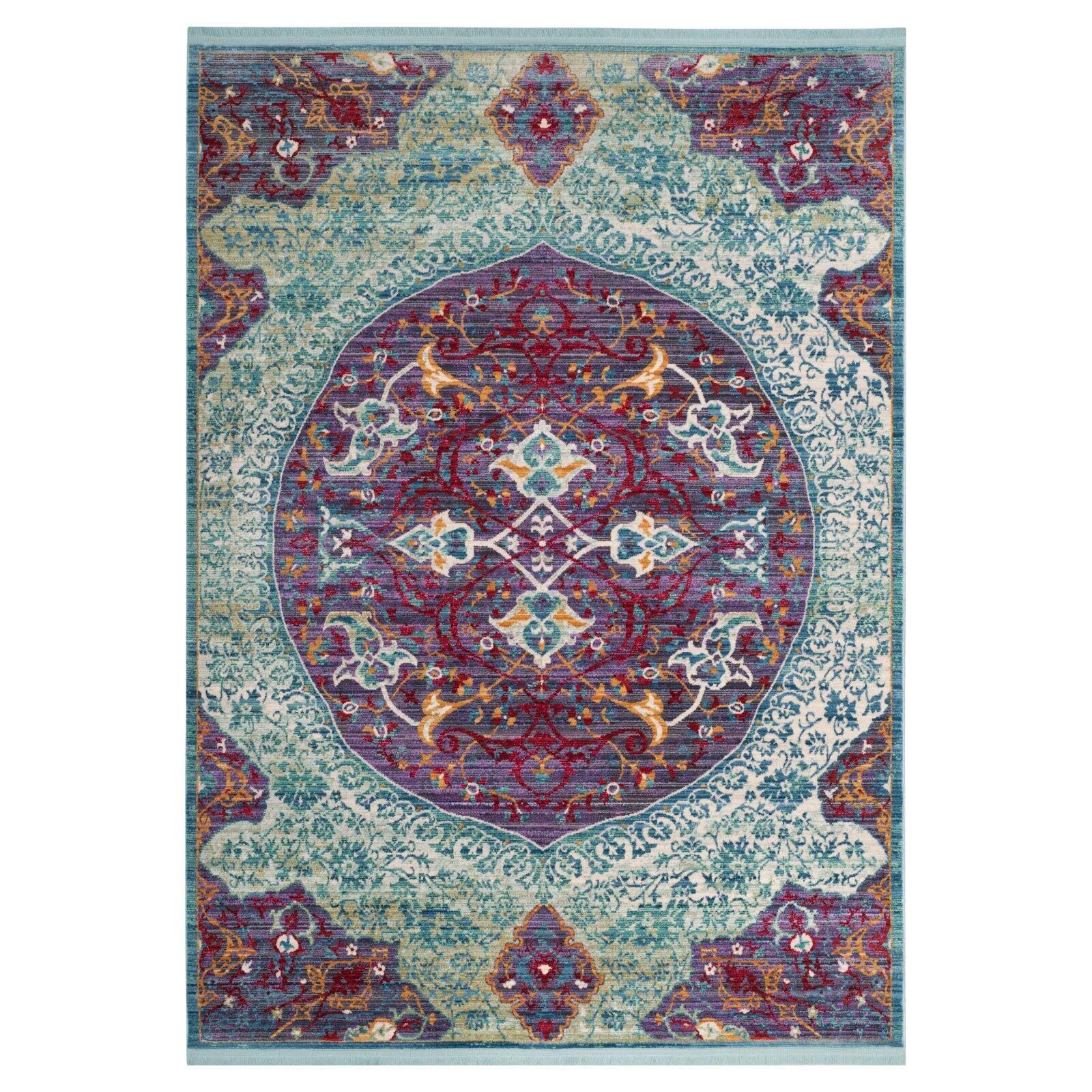 Purple and Turquoise Bohemian Medallion 3' x 12' Runner Rug