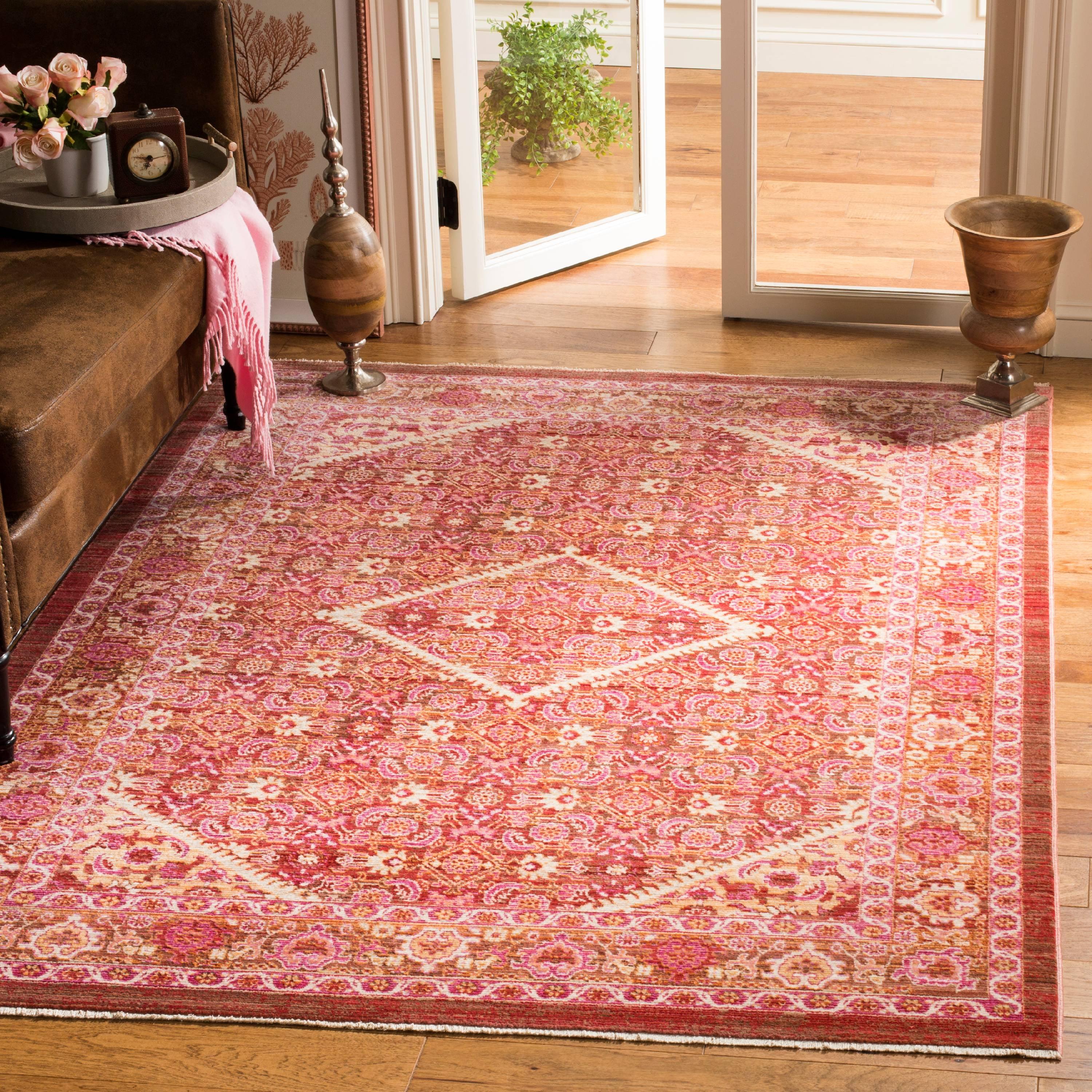 Rust Red Floral Motif Rectangular Area Rug, 9' x 13'