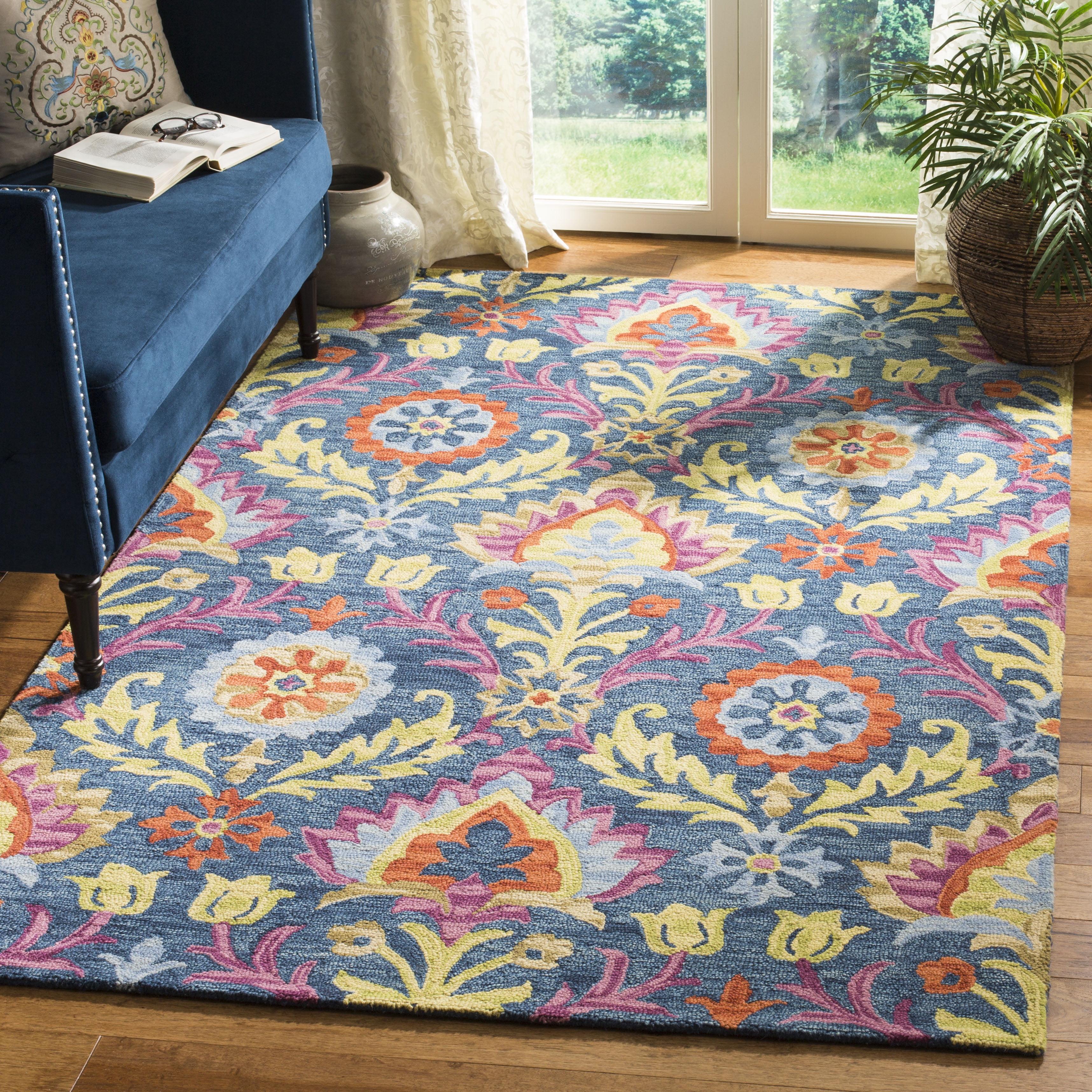 Bohemian Bliss Blue-Multi Hand-Knotted Wool Area Rug, 5' x 8'