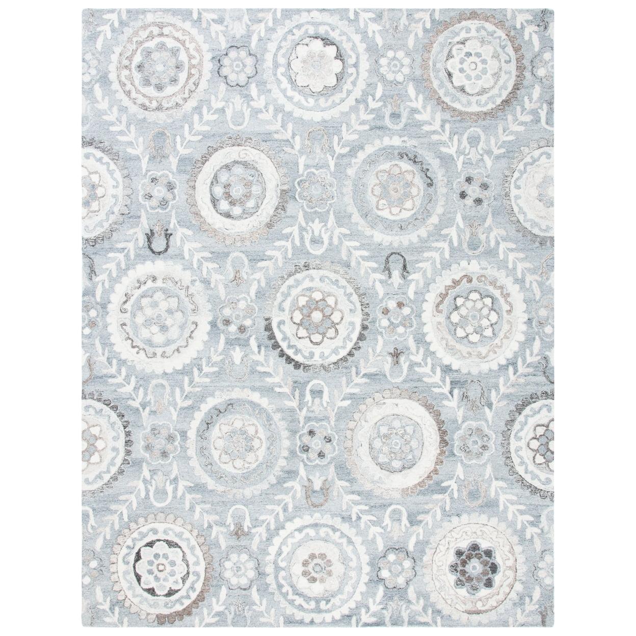 Handmade Gray Floral Tufted Wool Area Rug 8' x 10'