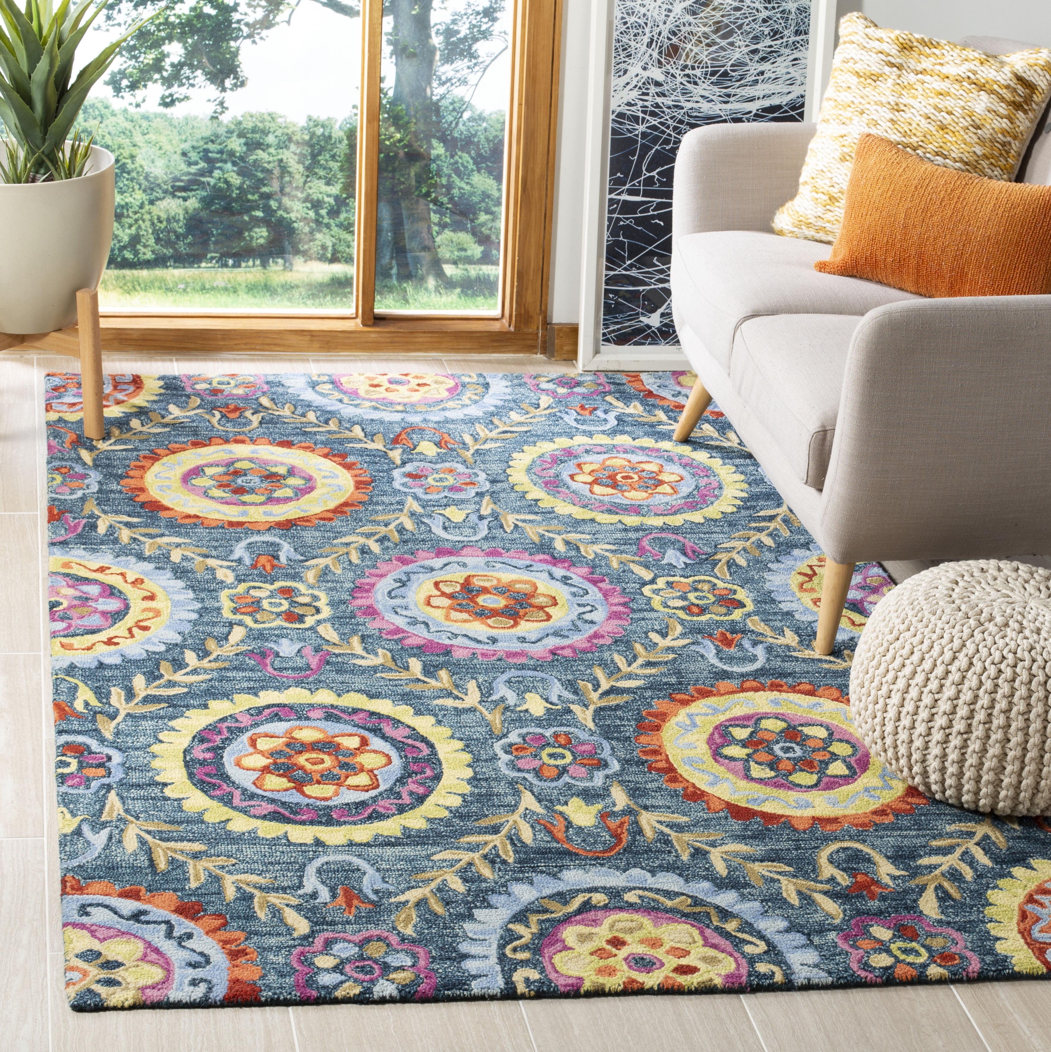 Suzani SZN374 Hand Hooked Indoor Accent Rug - Blue/Multi - 3'x5' - Safavieh.