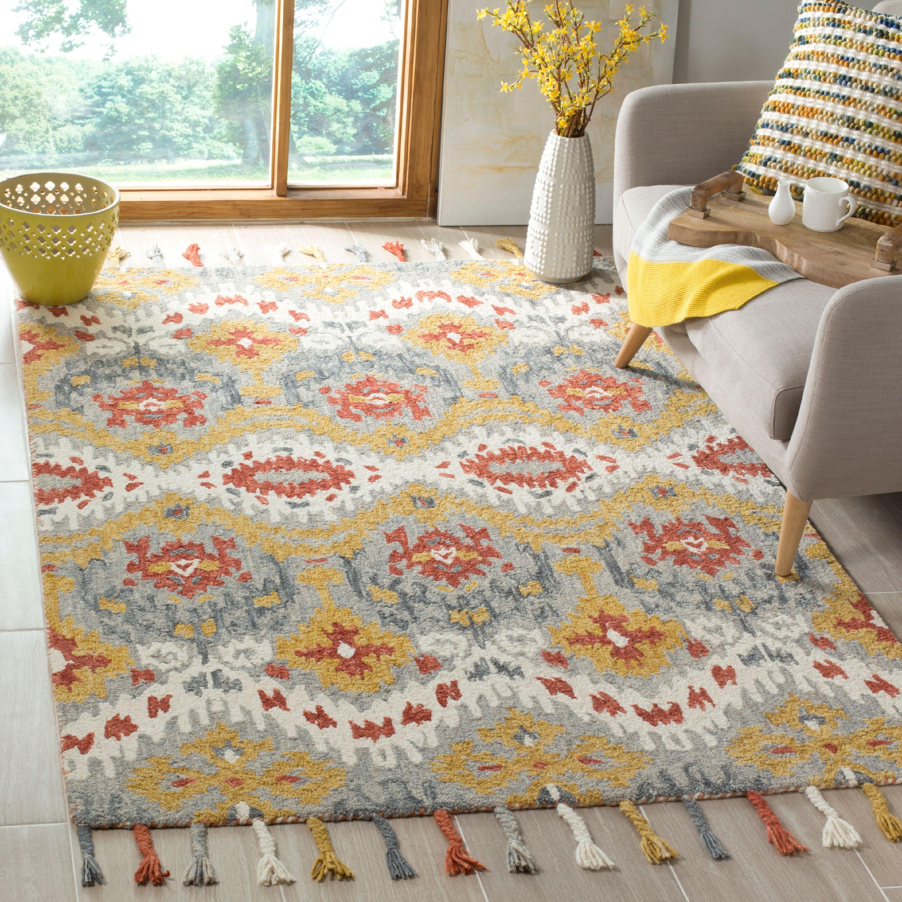 Hand-Knotted Bohemian Gray and Gold Wool Area Rug - 3' x 5'