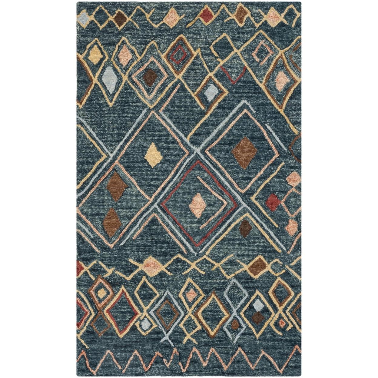 Handmade Blue Wool 3' x 5' Tufted Area Rug