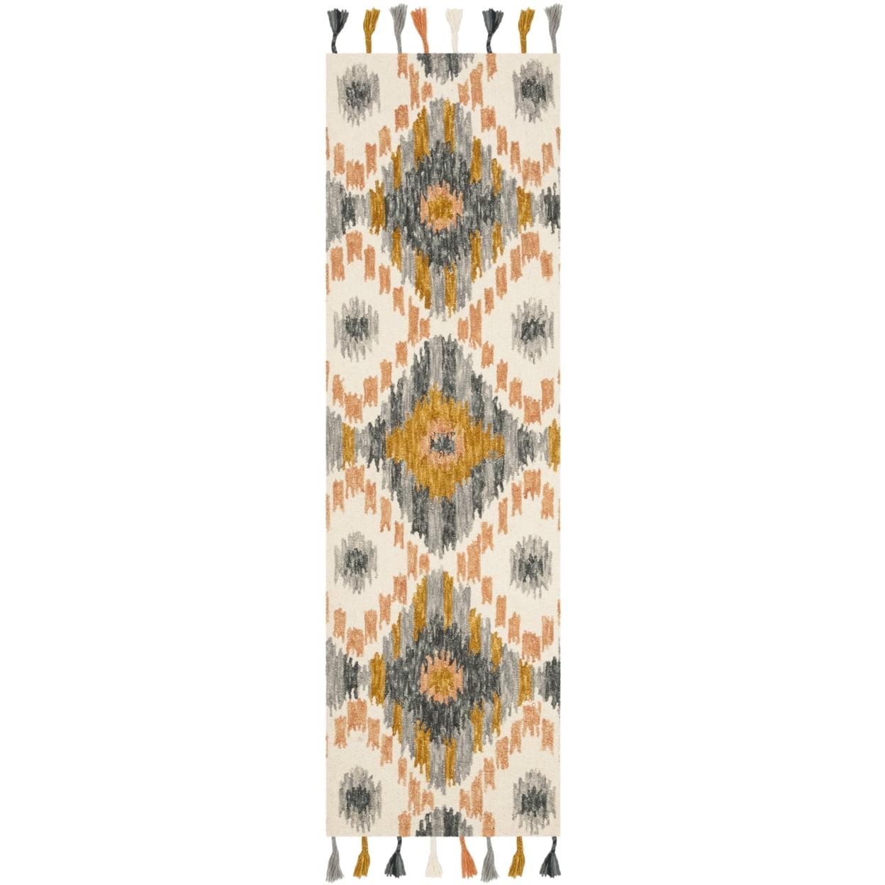 Sublime Ivory Wool Hand-Knotted Boho Runner Rug