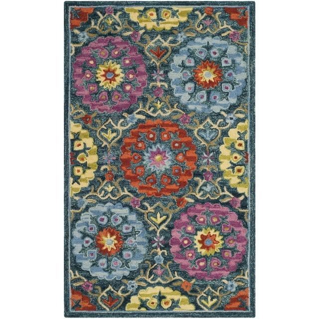 Suzani SZN328 Hand Hooked Indoor Accent Rug - Blue/Multi - 3'x5' - Safavieh.
