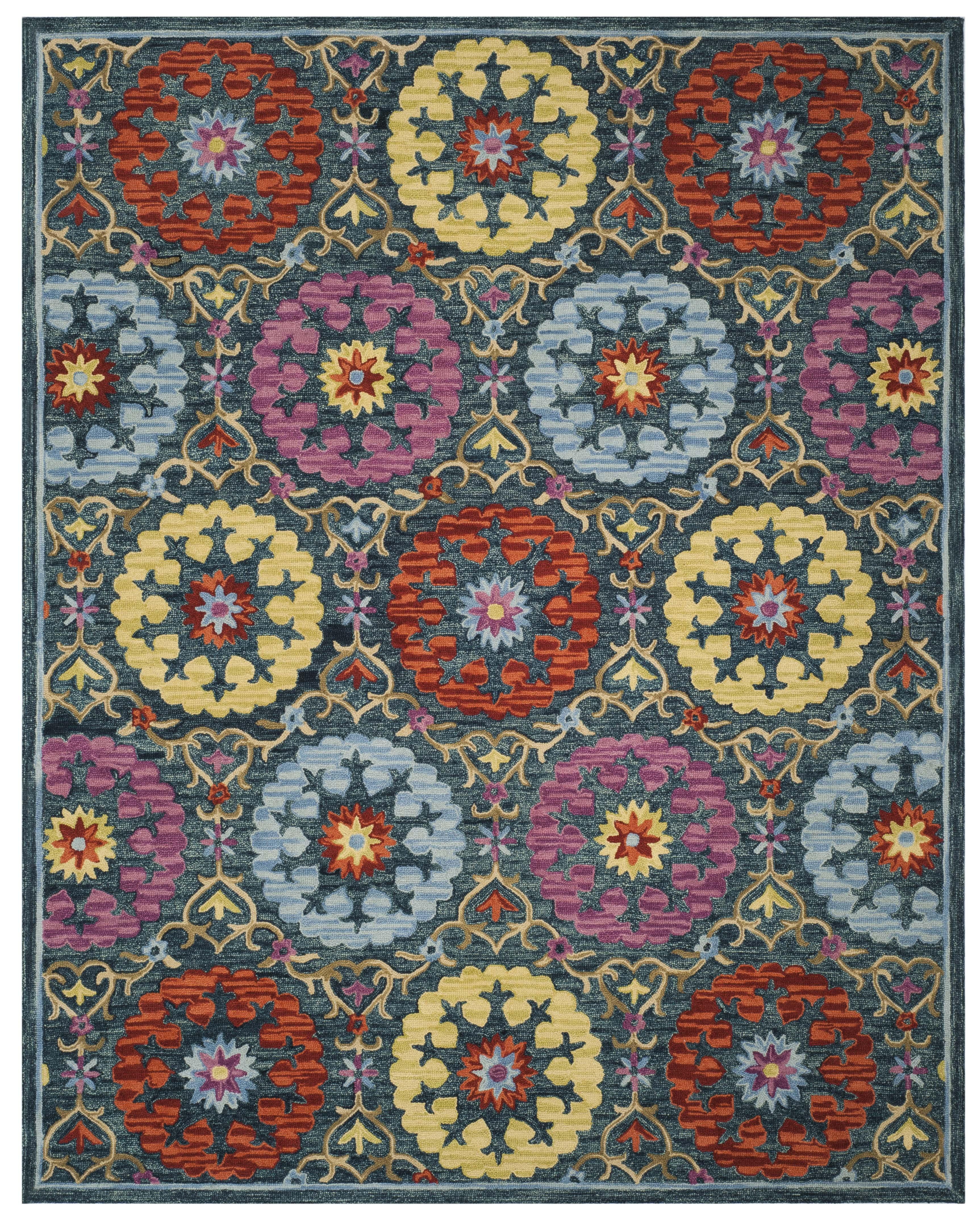 Handmade Blue Floral Wool 8' x 10' Rug