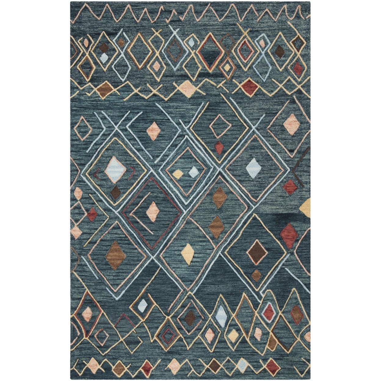 Hand-Knotted Blue Wool Rectangular 4' x 6' Area Rug