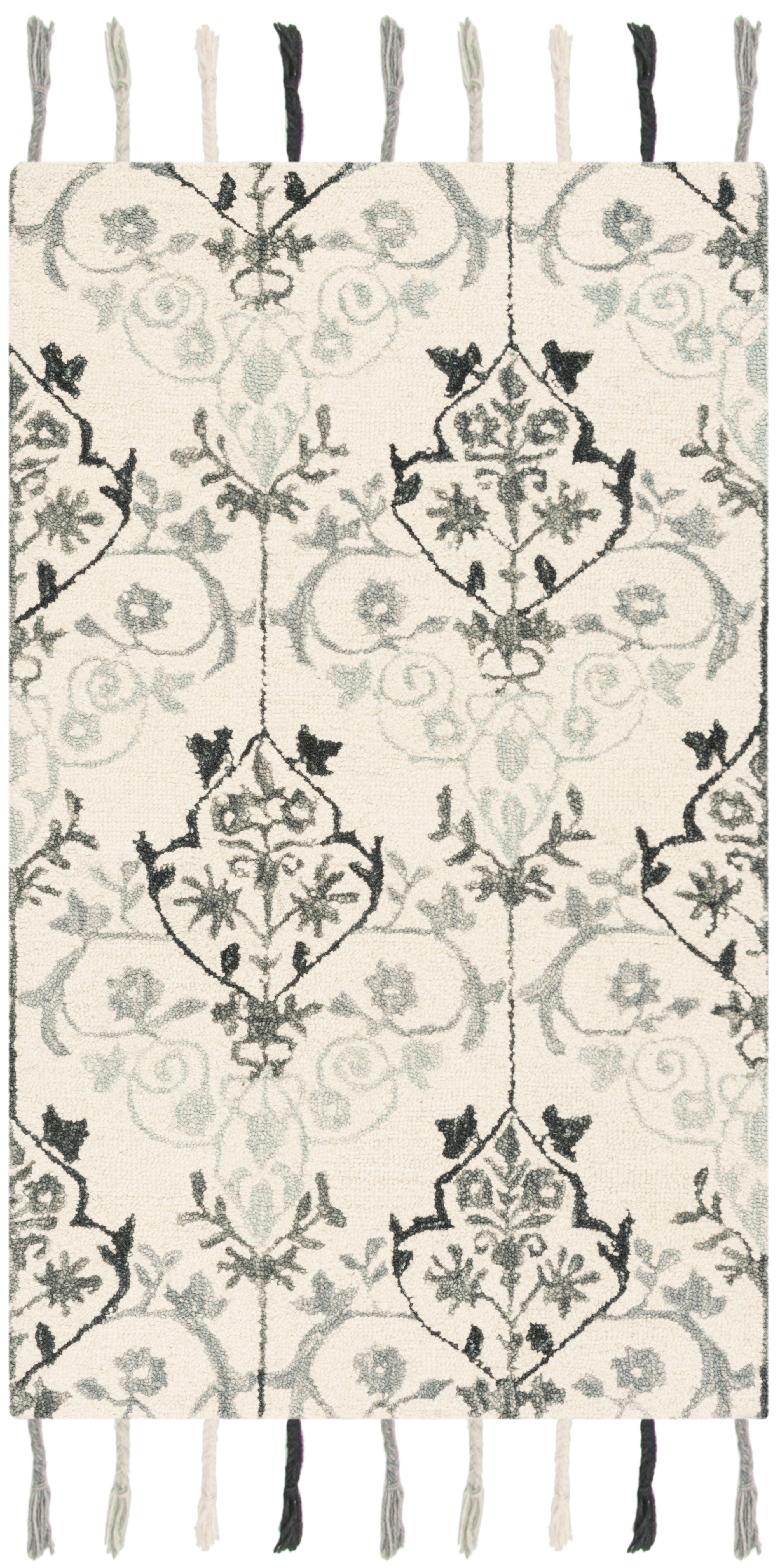 Hand-Knotted Ivory Wool Suzani Area Rug 3' x 5'