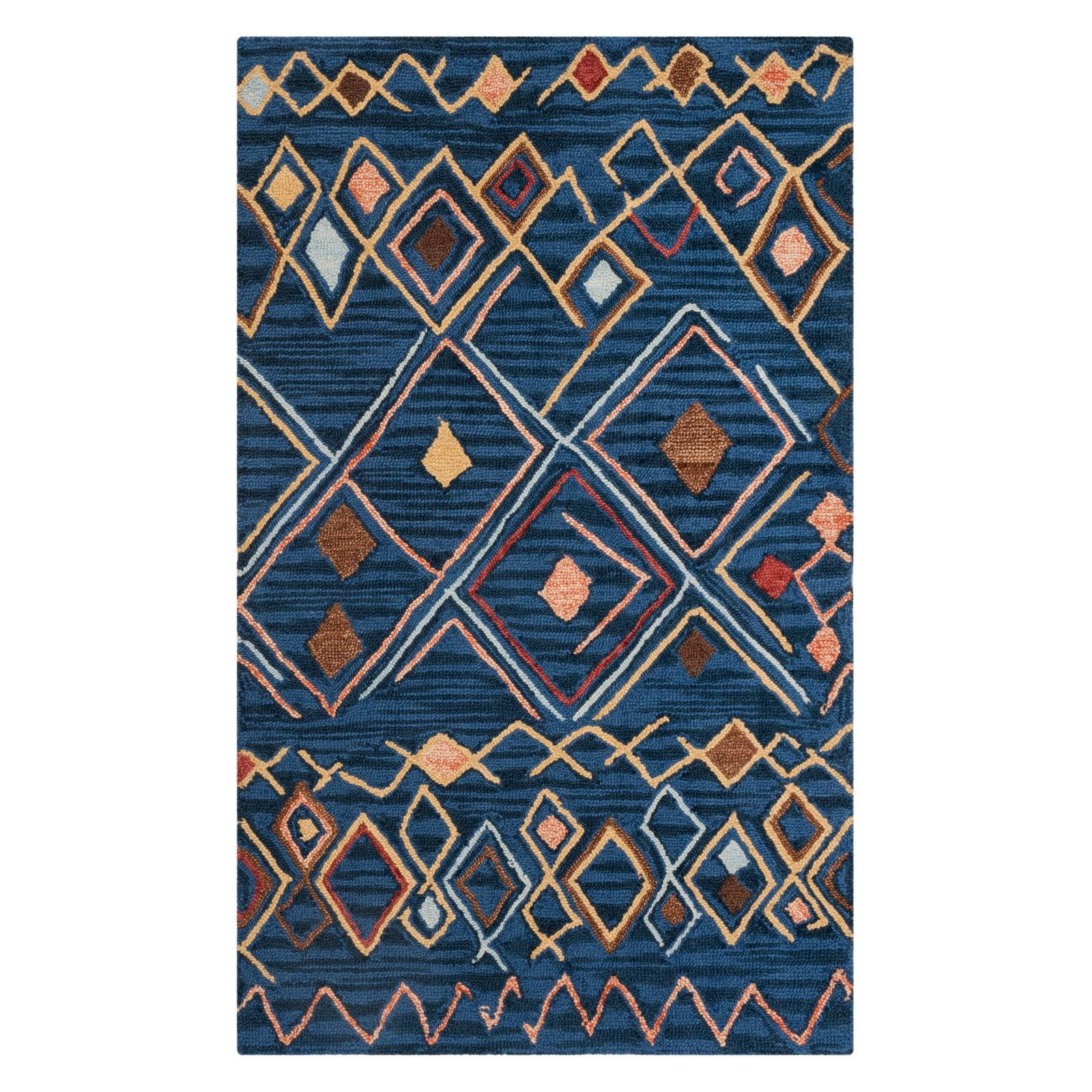 Hand-Knotted Blue Wool Round Area Rug