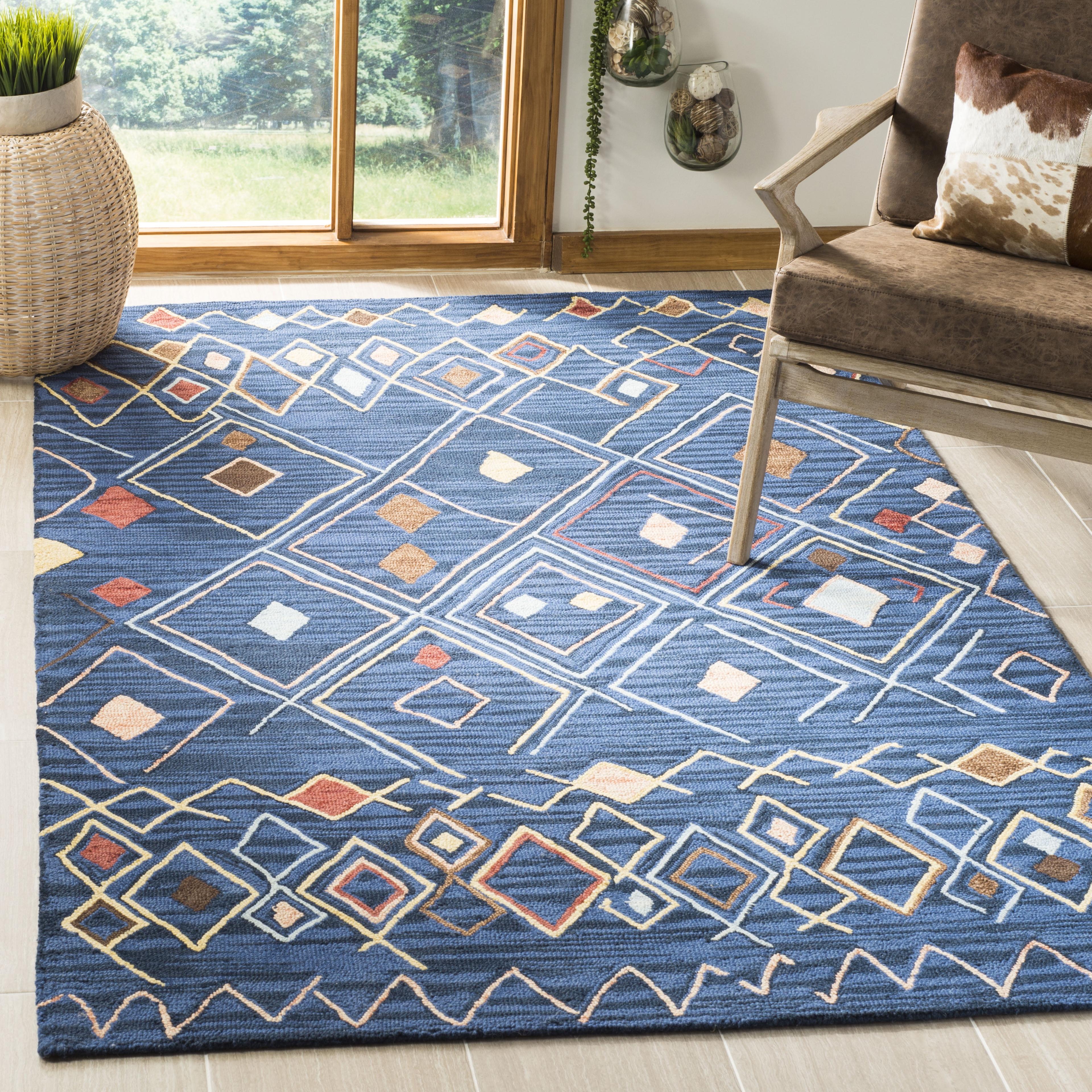 Bohemian Blue Multi Hand-Knotted Wool 8' x 10' Area Rug