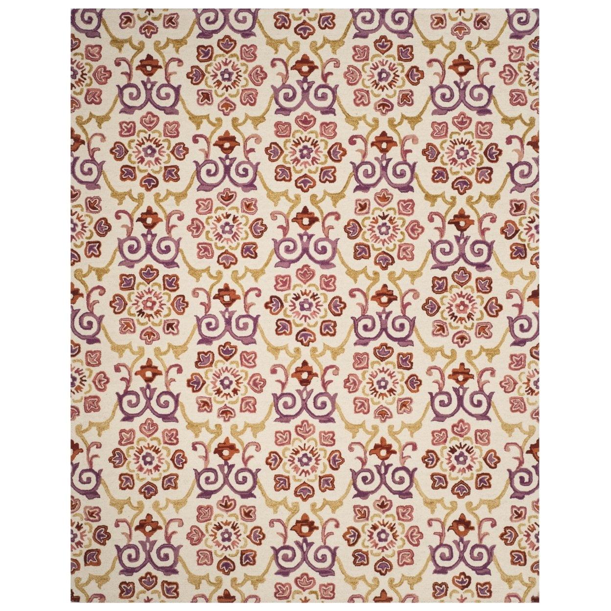 Ivory and Rust Floral Hand-Knotted Wool Area Rug