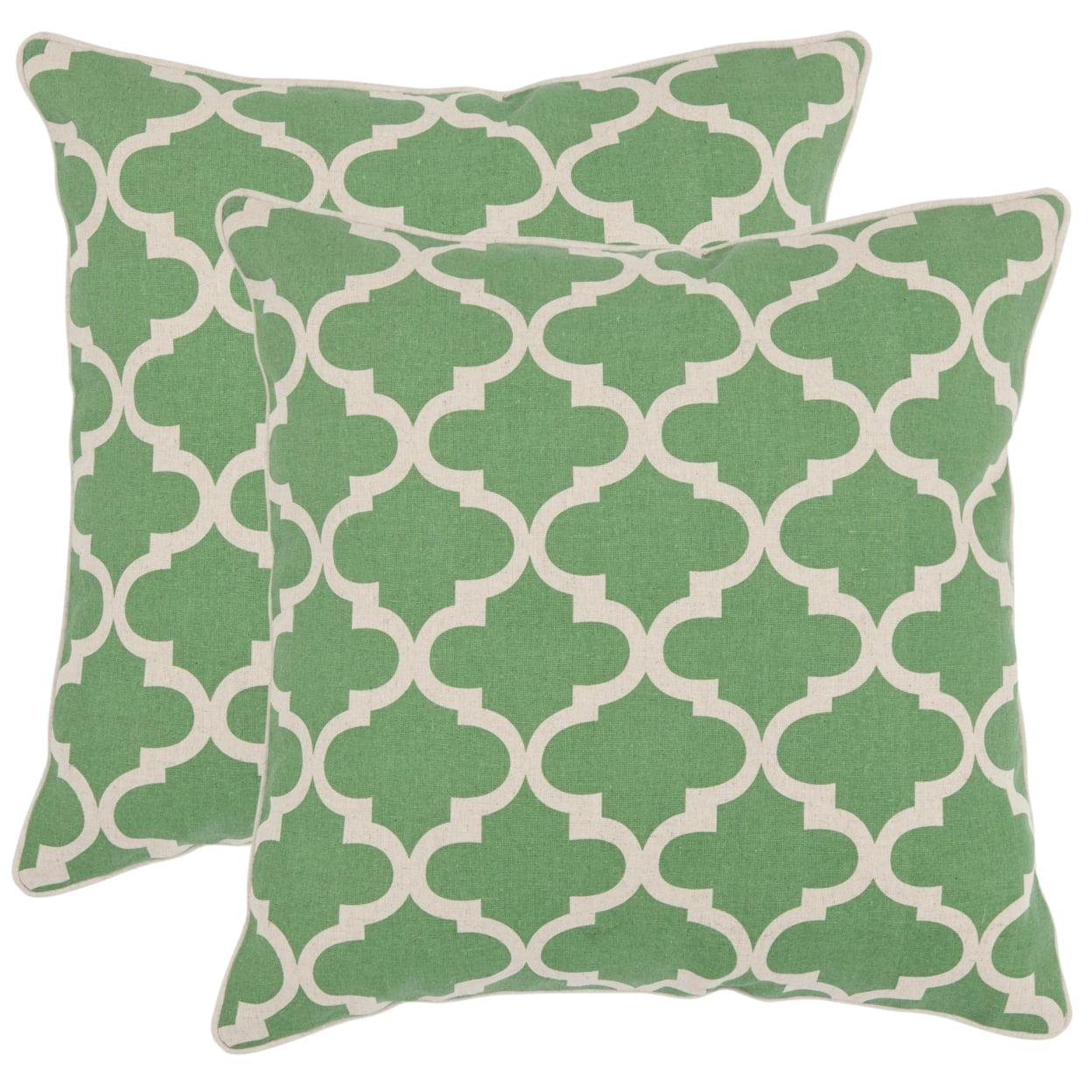 Suzy Green and White Cotton-Linen Square Throw Pillow Set