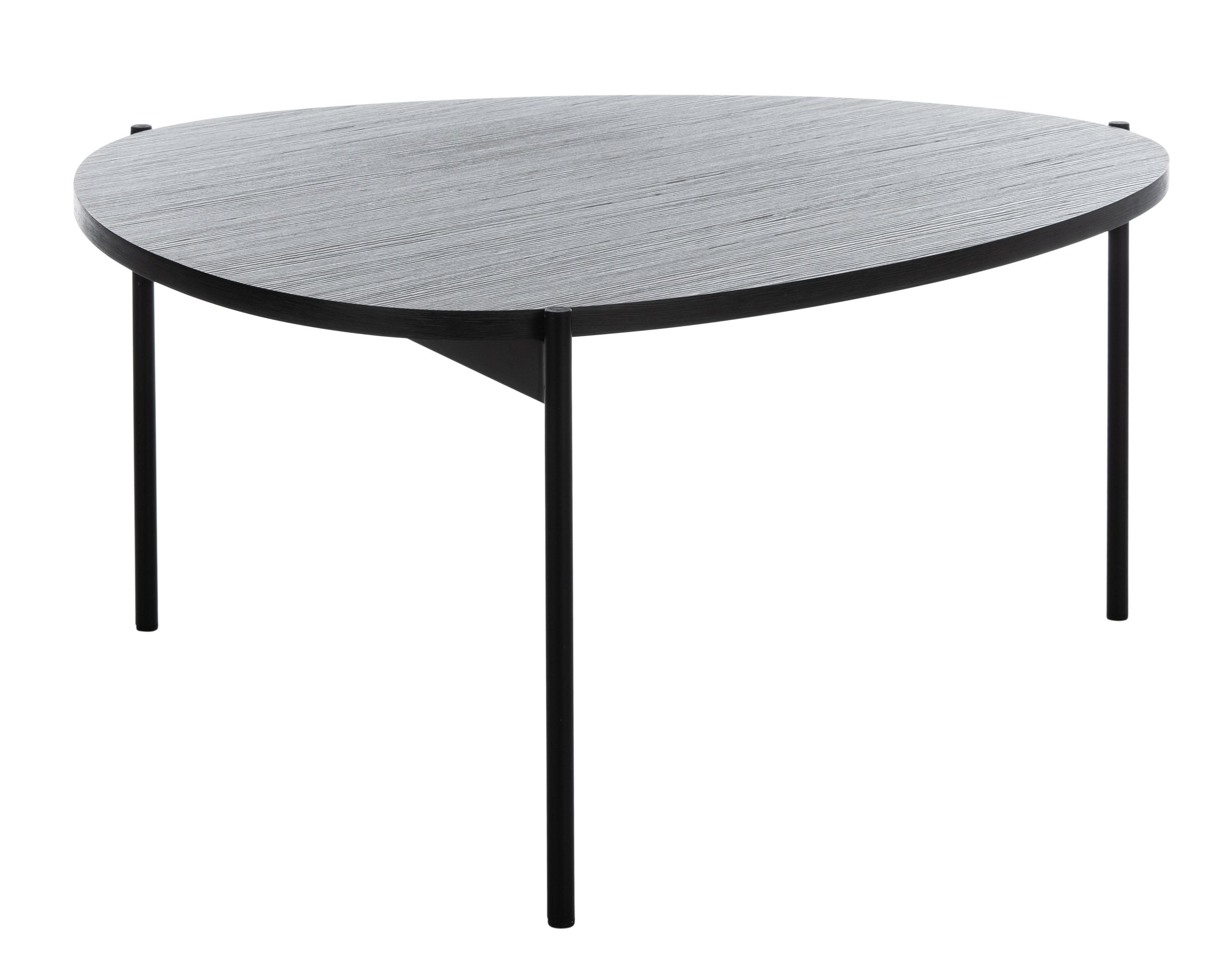 Transitional Oval Coffee Table in Dark Grey Oak with Black Iron Legs