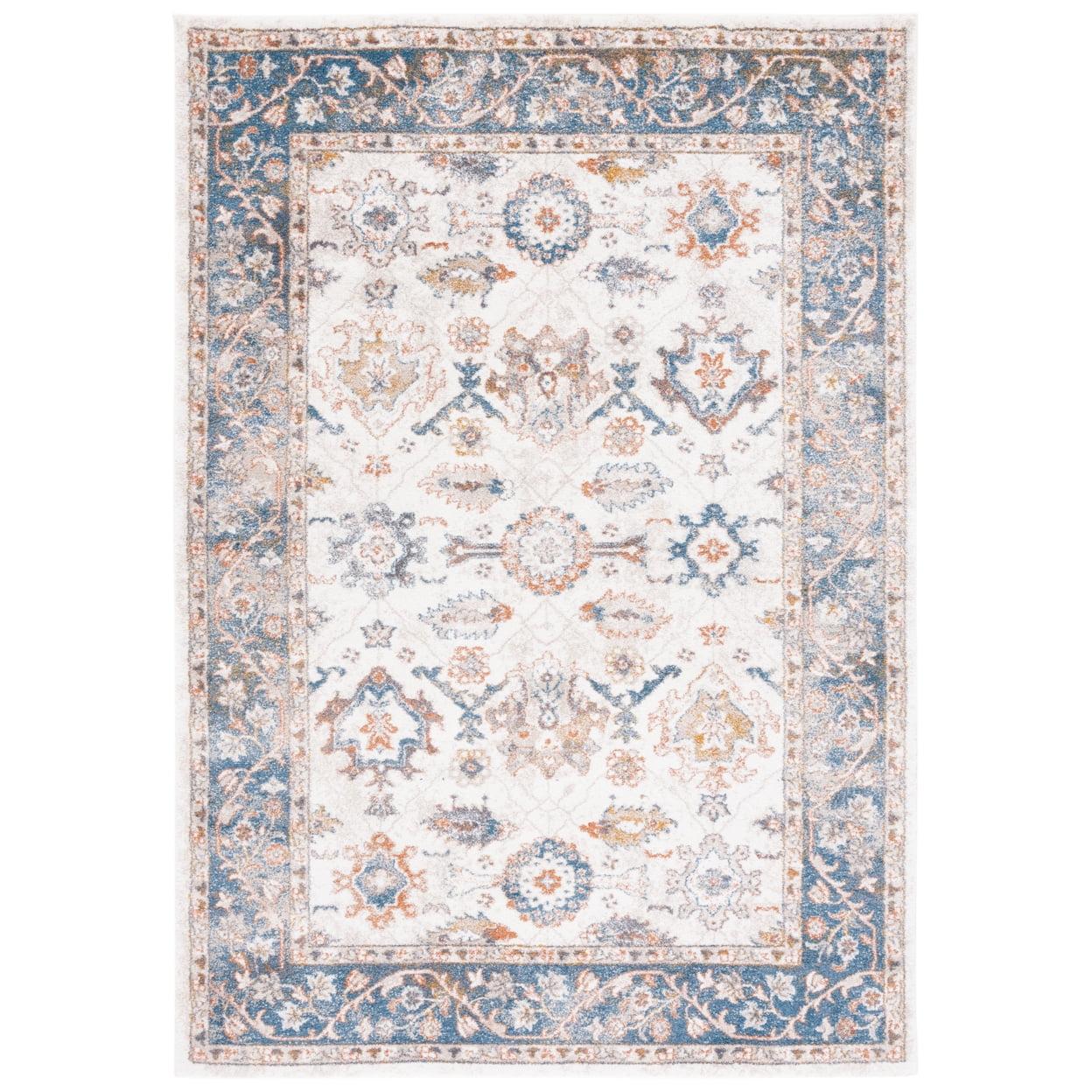 Ivory and Navy Rectangular Synthetic Area Rug, 5' x 7'