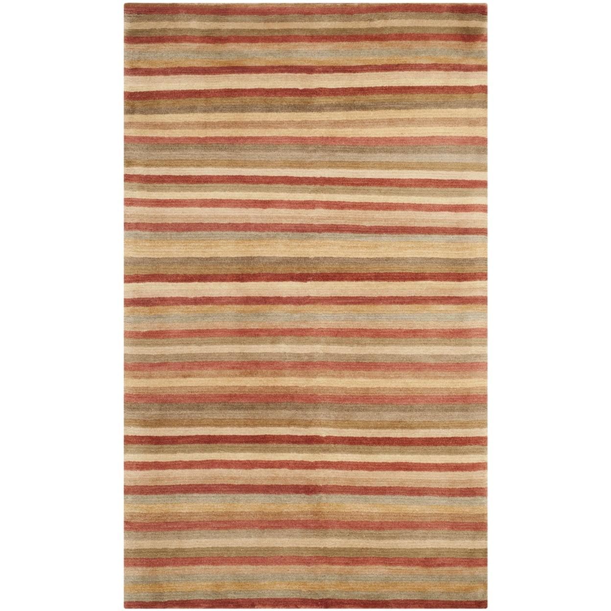 Tibetan Shag Hand Knotted Wool Striped Rug