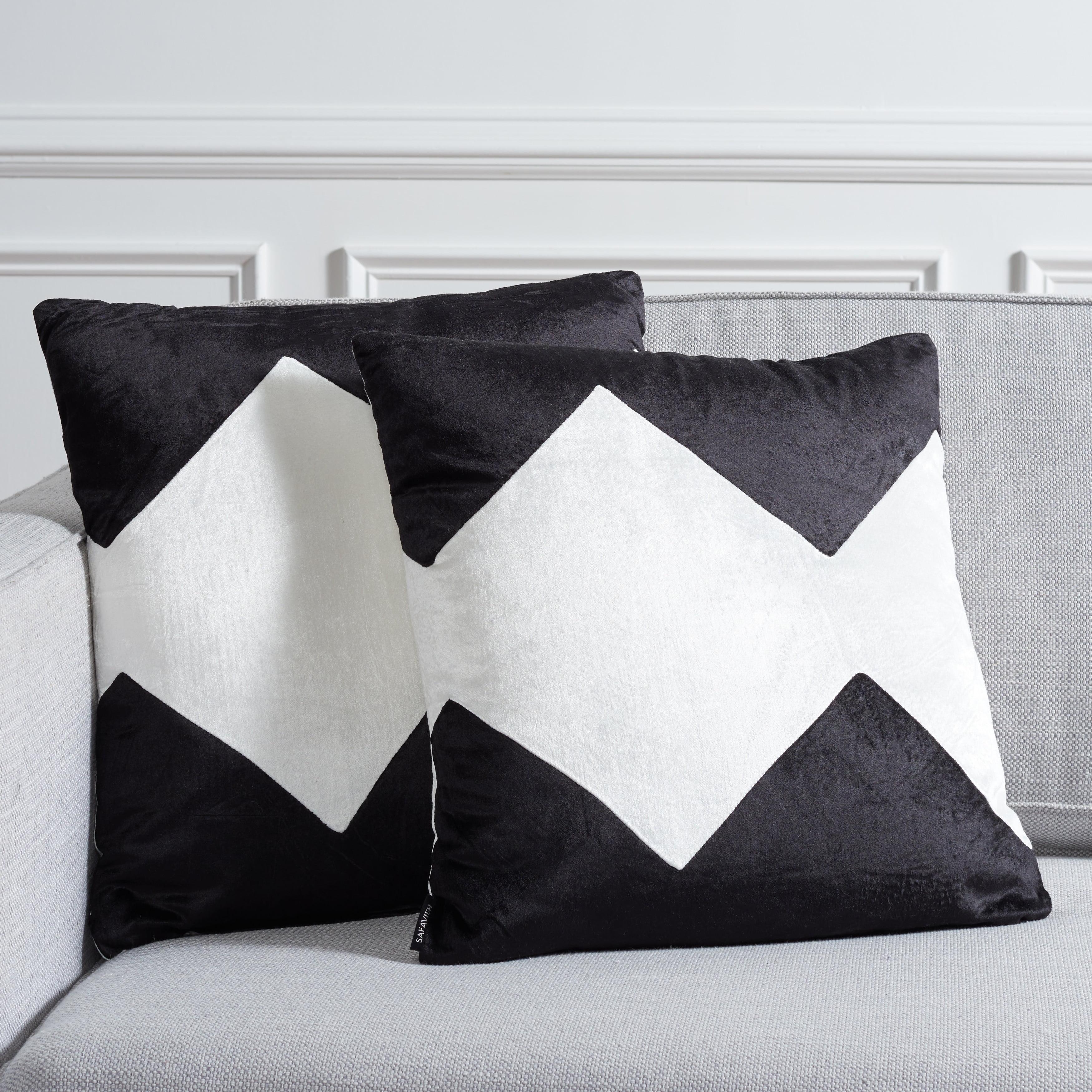 Set of 2 Black and White Geometric Square Throw Pillows