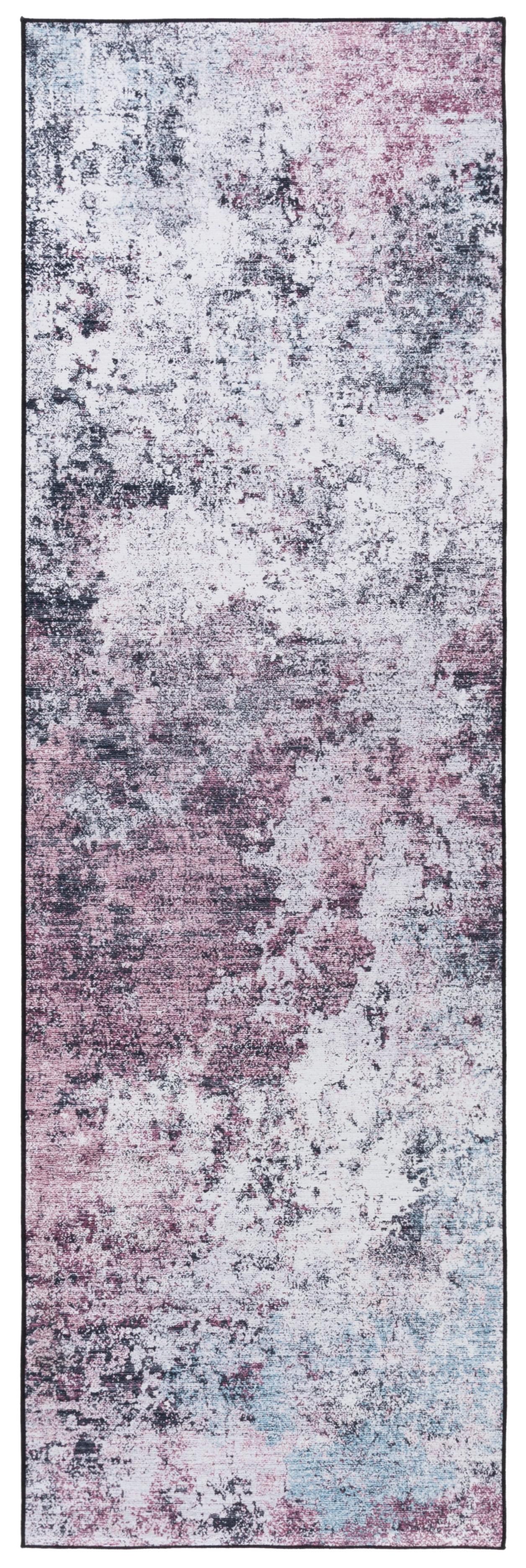 Plum and Black Abstract Washable Synthetic Area Rug