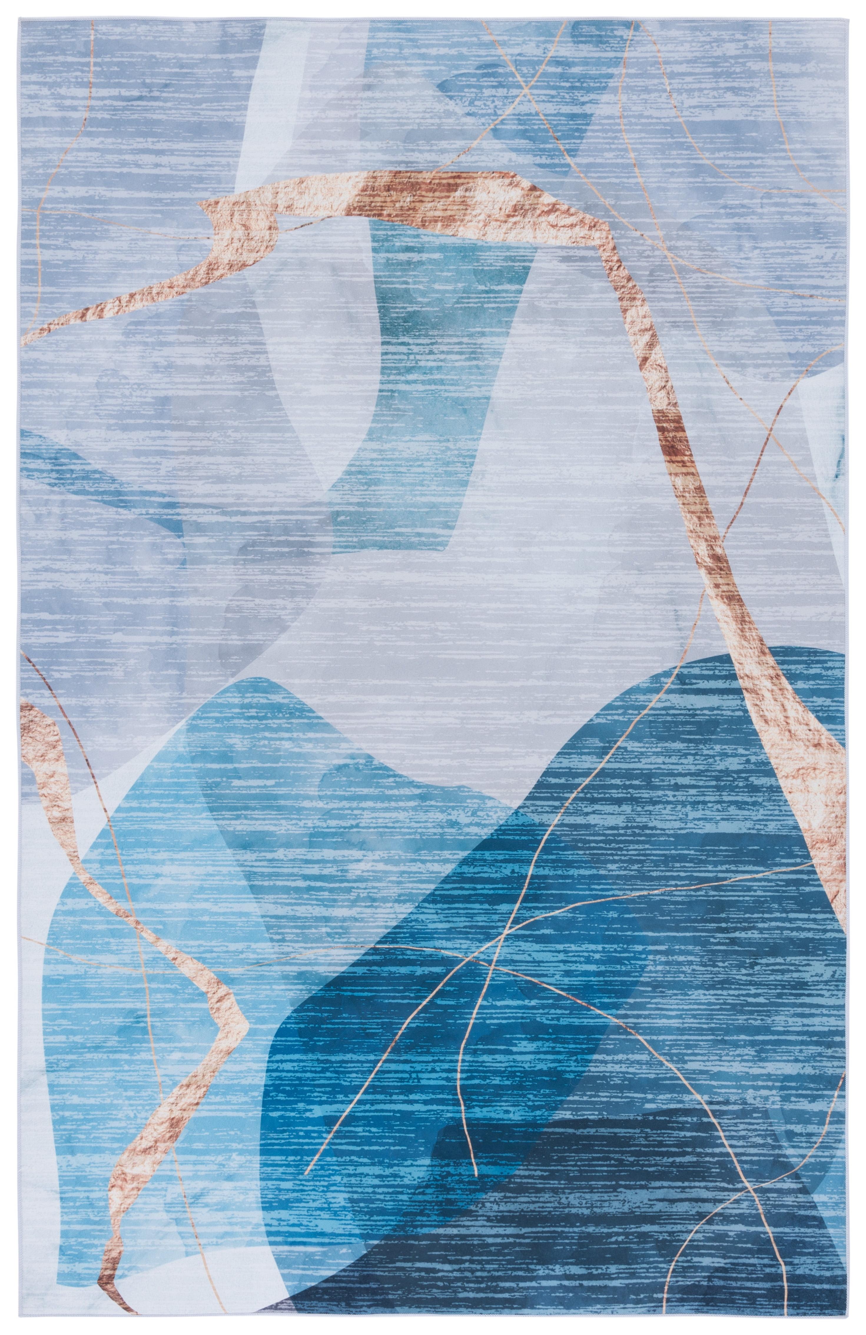 Blue Abstract Synthetic 9' x 12' Washable Area Rug