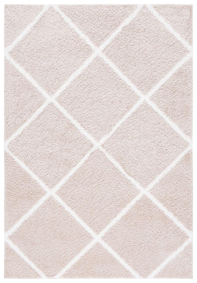 Beige and White Trellis Shag Area Rug, 9' x 12'