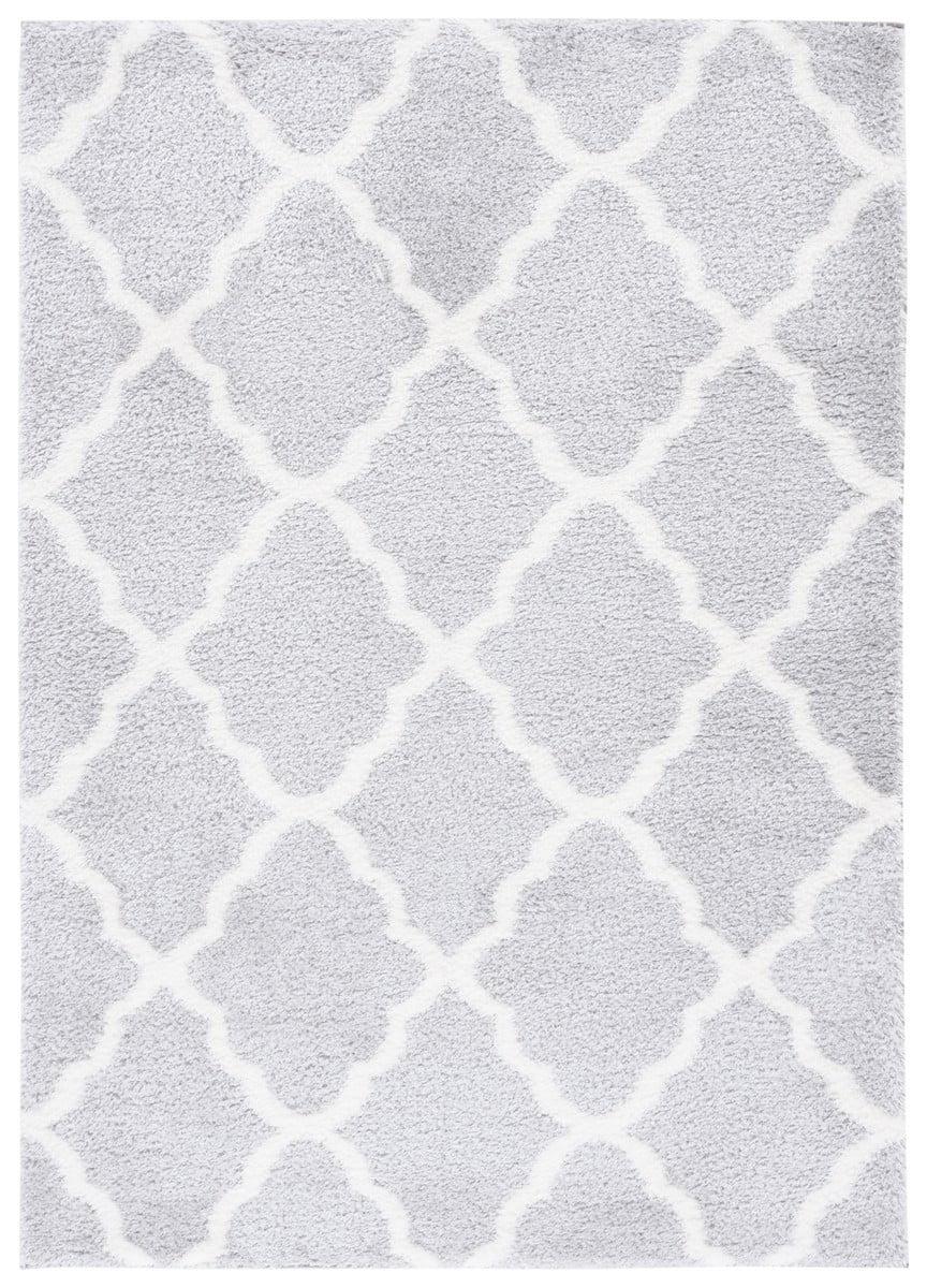 Light Grey and White Geometric Shag 5' x 7' Area Rug