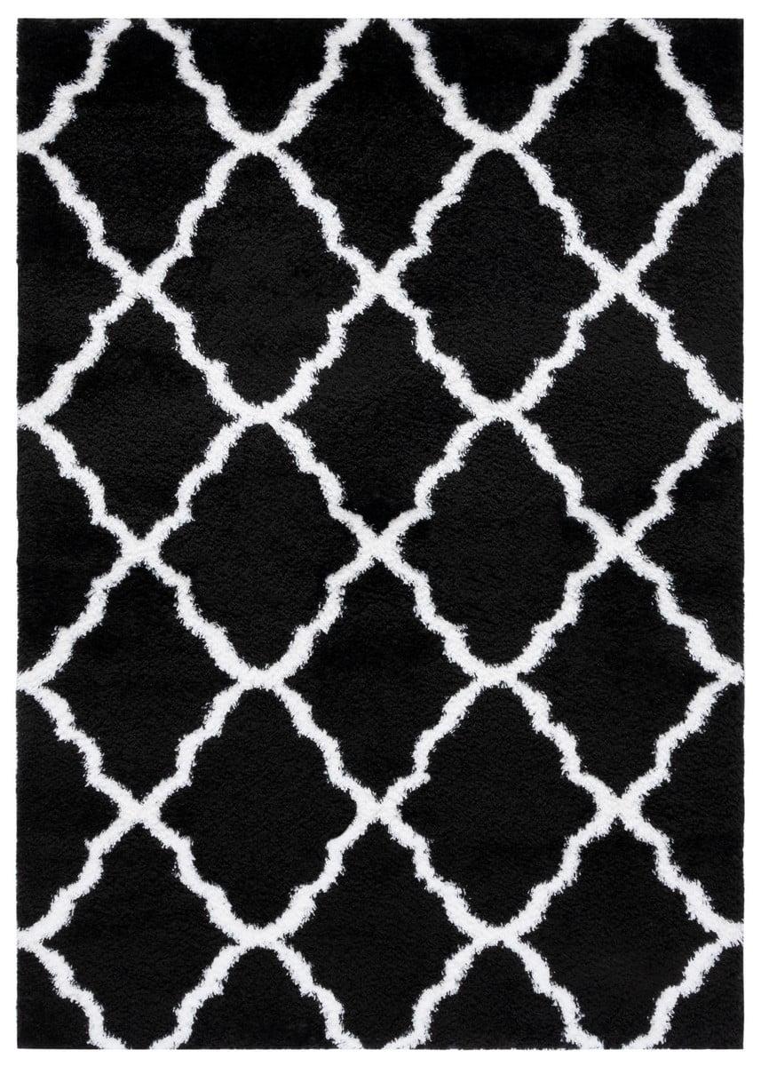 Black and White Square Shag Area Rug, 6'7"