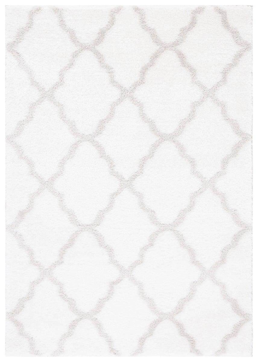 Gray and White Geometric Shag Area Rug