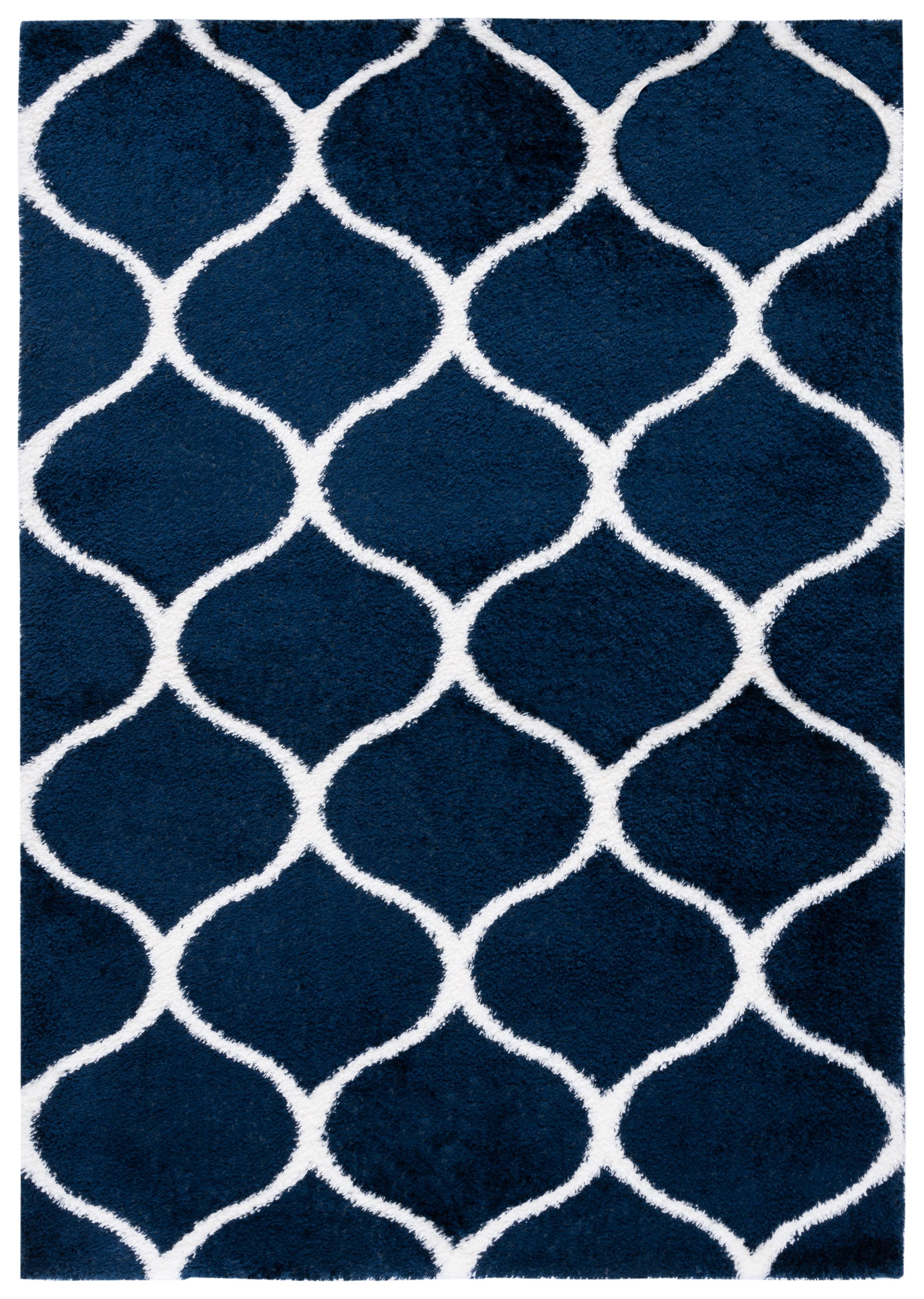 Tahoe Blue and White Geometric Shag Area Rug, 6'7" x 8'7"