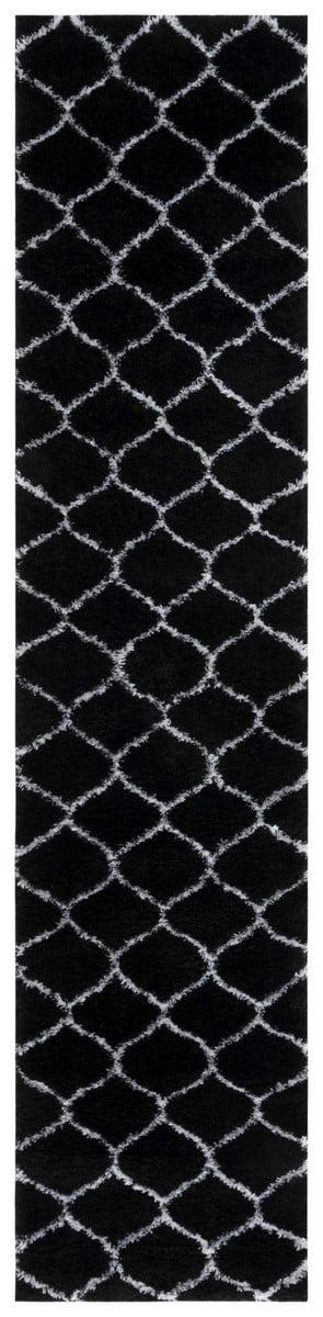 Black and White Synthetic Shag Runner Rug, 2' x 9'