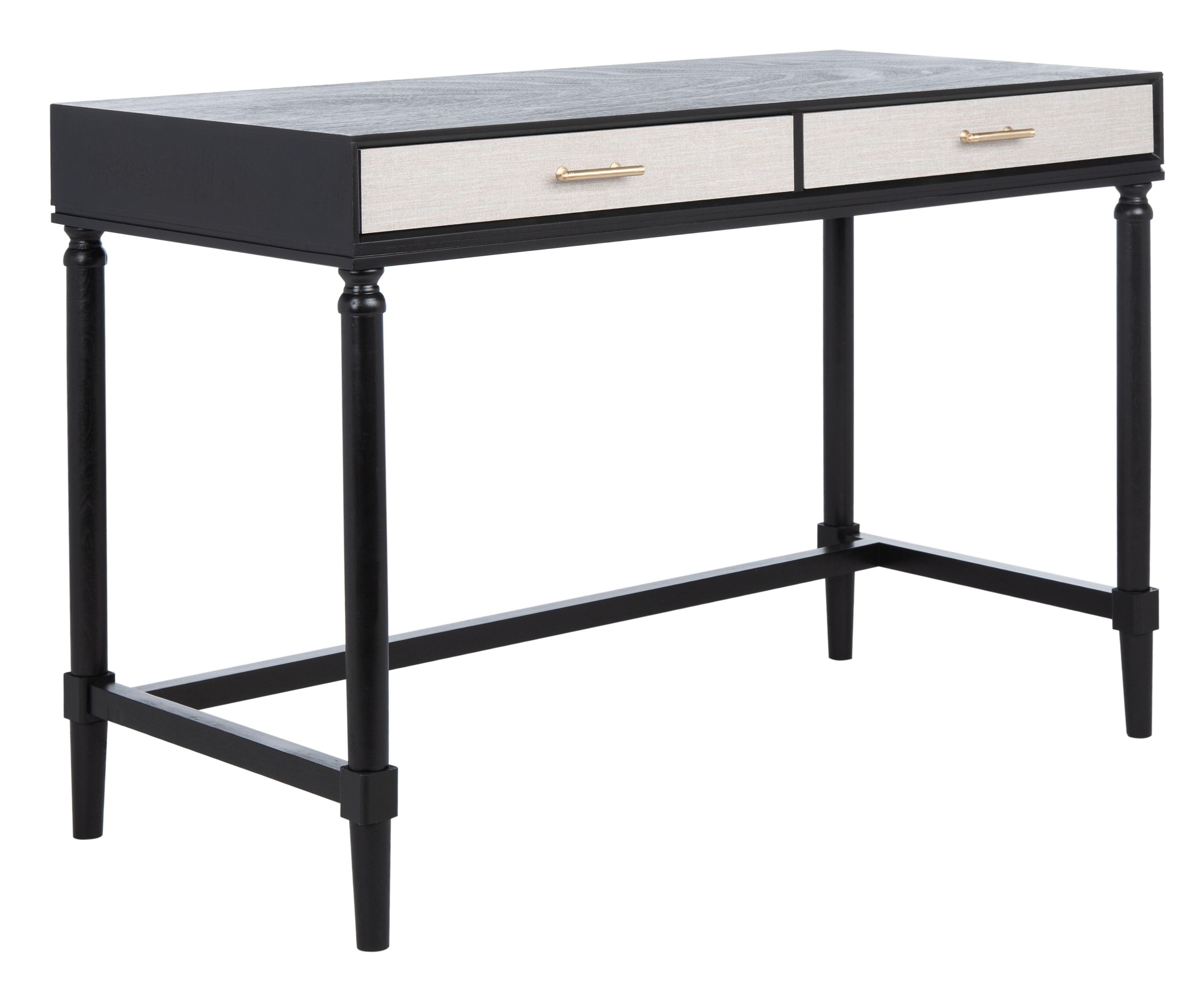 Estella Chic Black and Natural Wood Writing Desk with Gold Accents