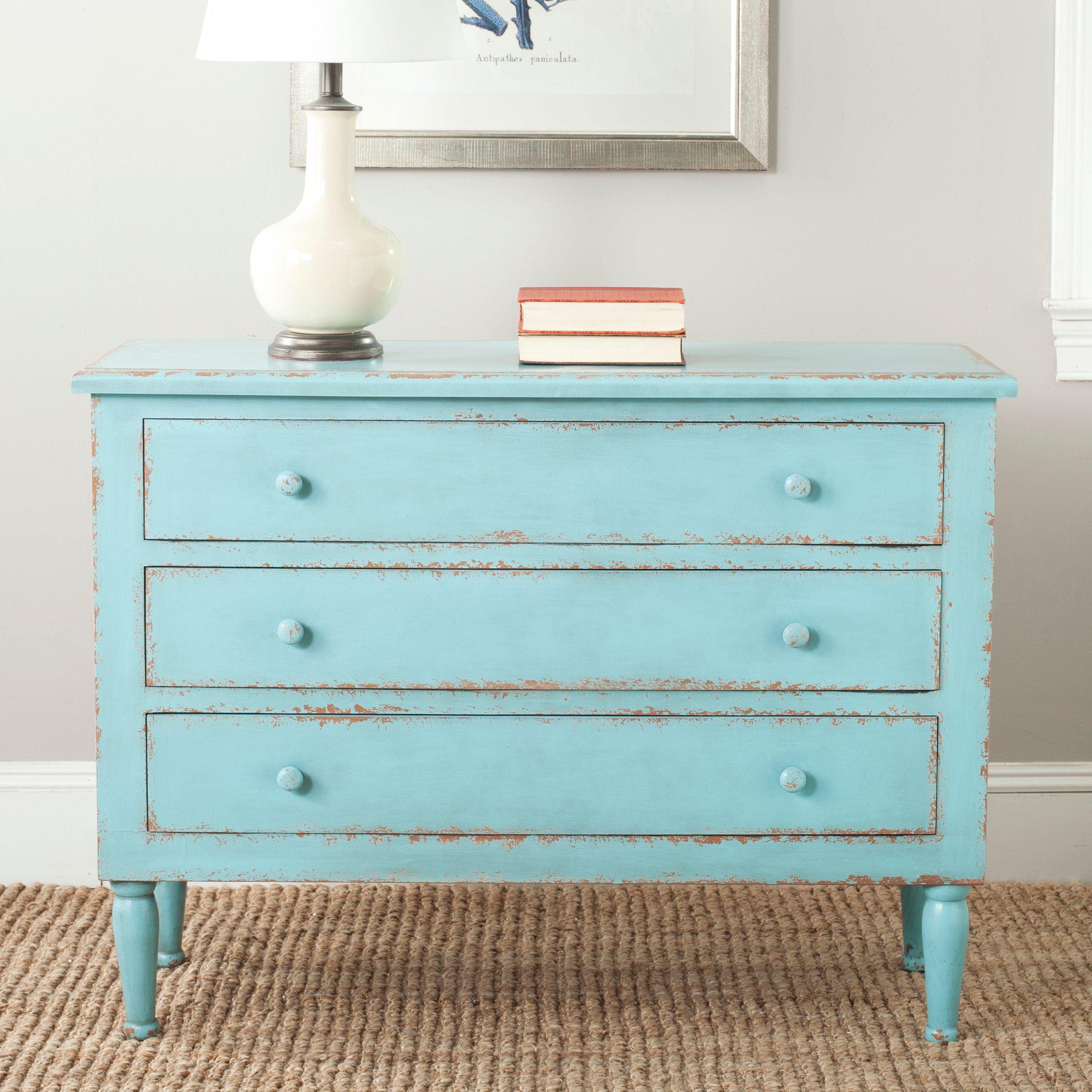 Talbet Distressed Blue 3-Drawer Bohemian Storage Chest